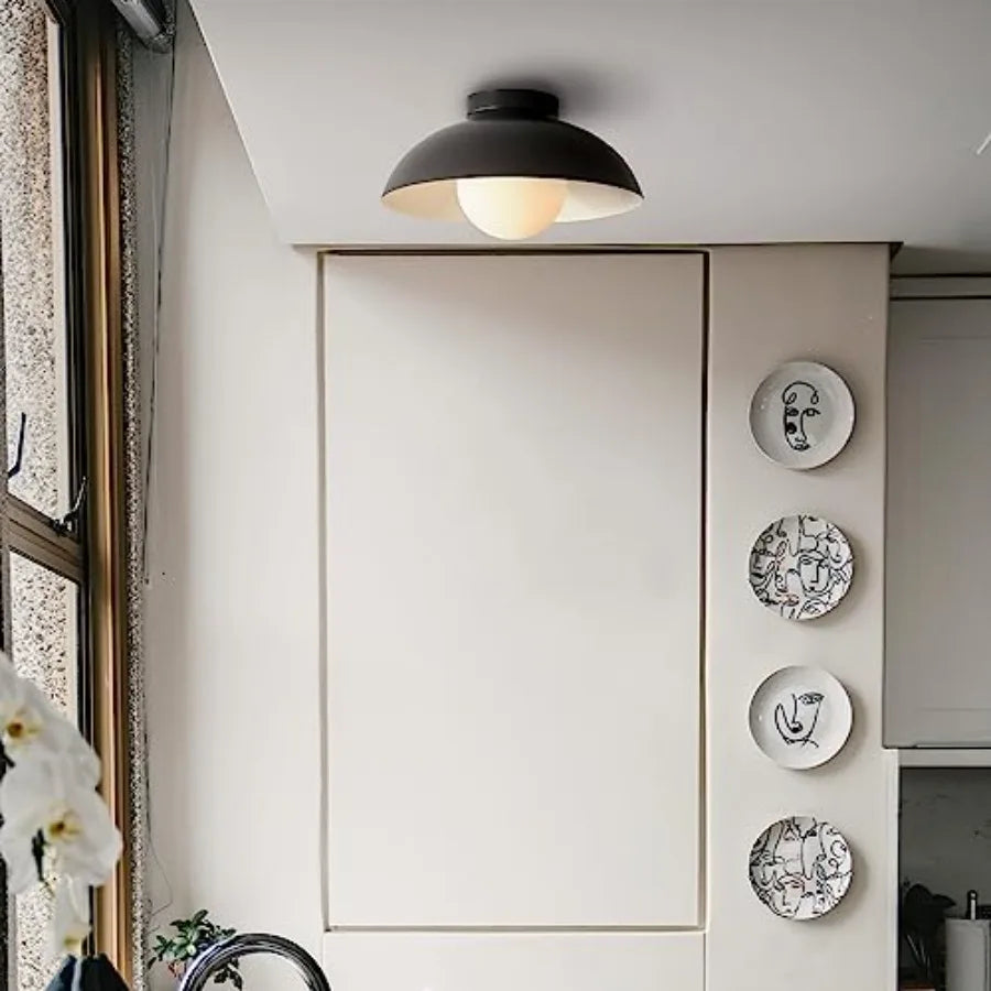 Flush Mount Ceiling Light With Opal Glass Dual Shade