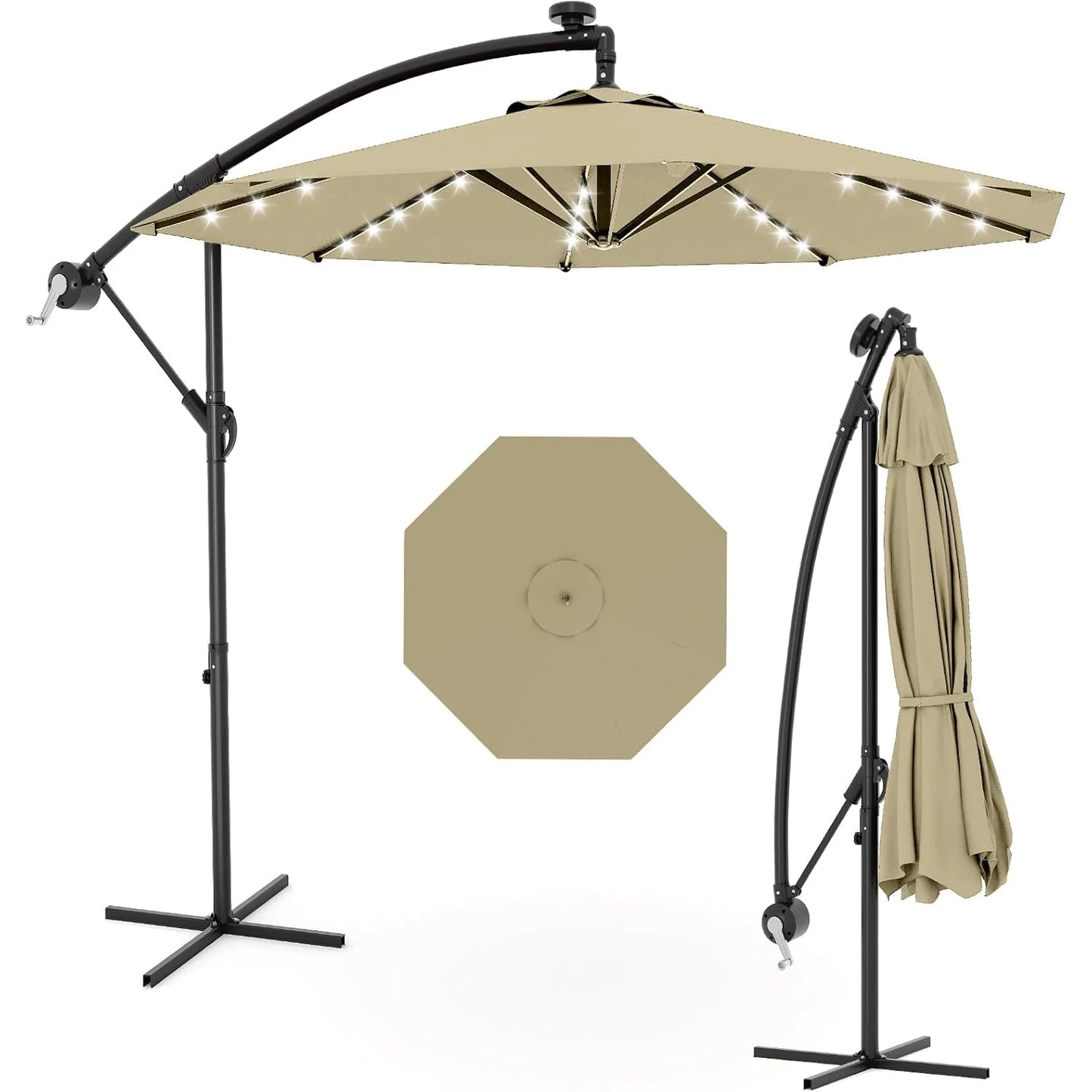 Cantilever Outdoor Umbrella With Solar LED Lights UV Protection