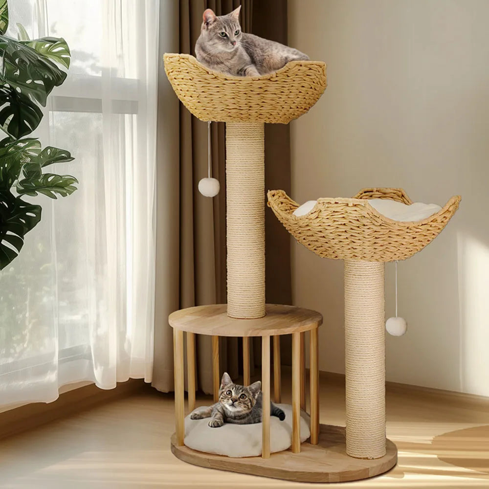 BORWARTCN 3-Tier Cat Tree With Plush Napping Perches Sisal Rope