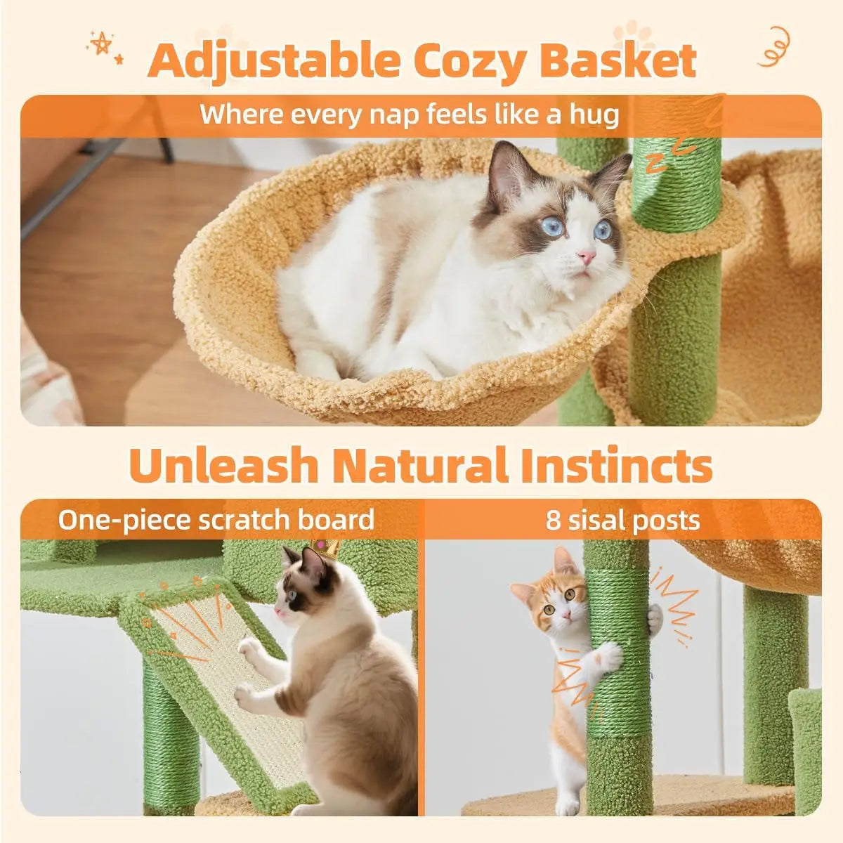 Multi Level Cat Tree With Hammock For Large Indoor Cats