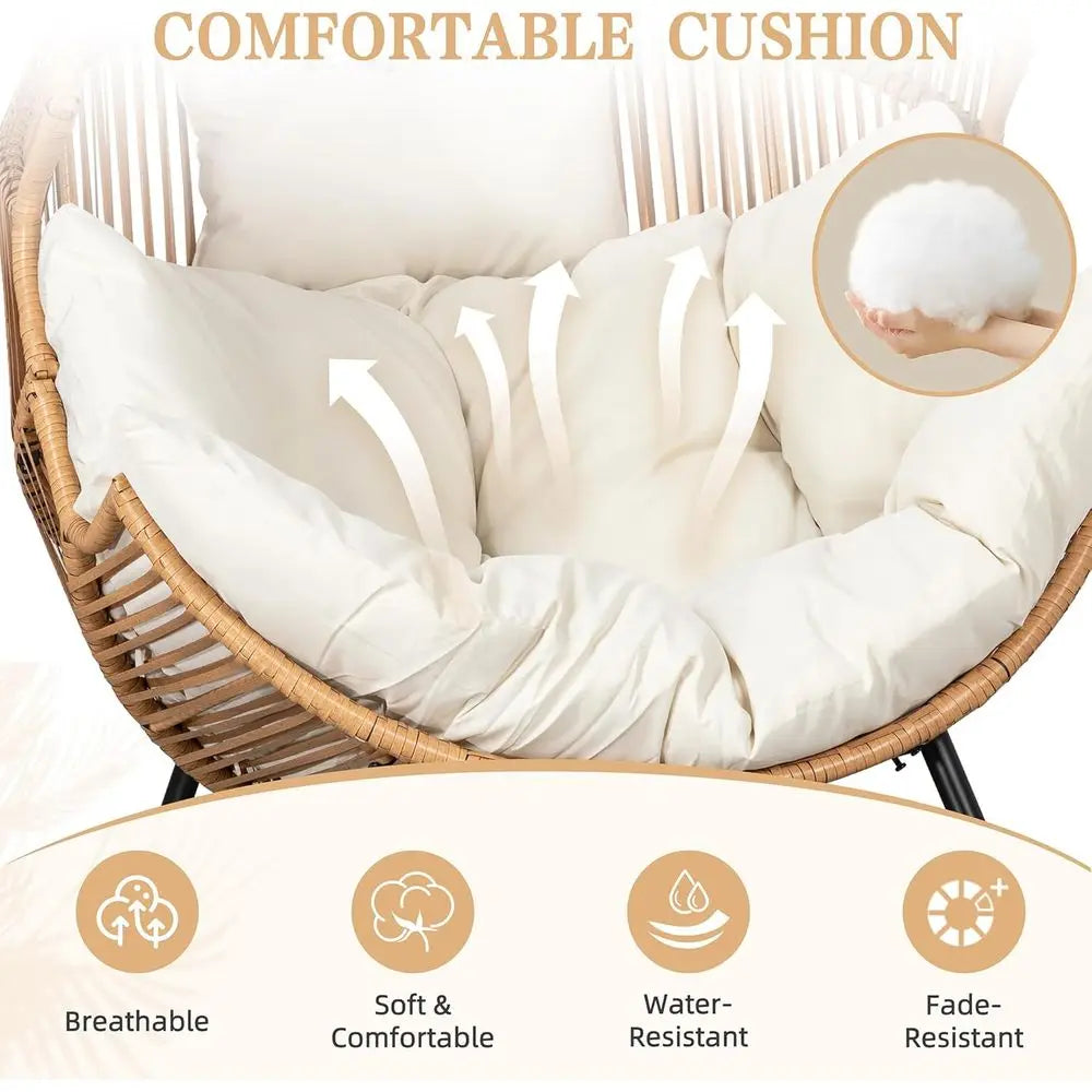 LISM Wicker Rocking Egg Chair PE Rattan With Cushion For Indoor Outdoor