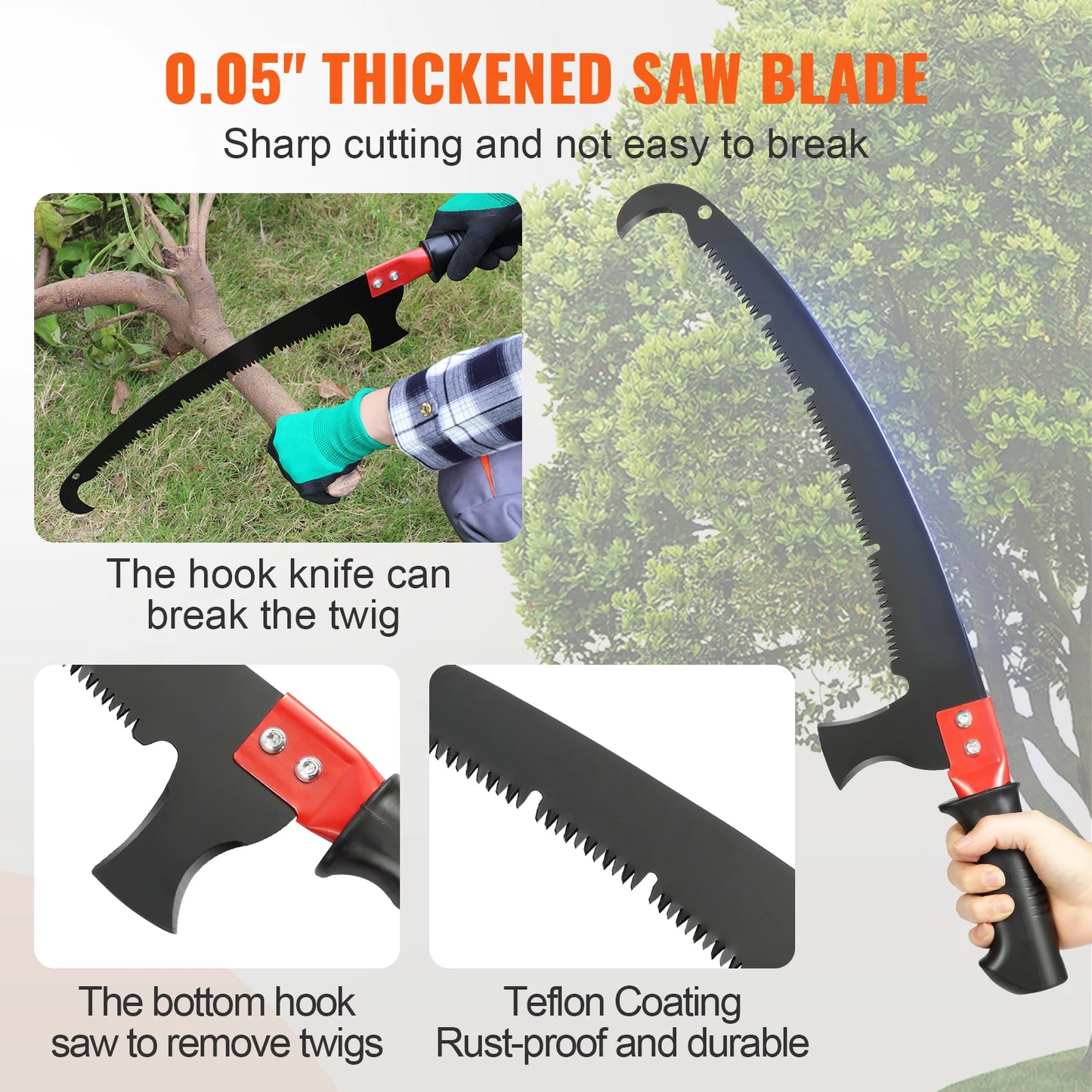SucceBuy Manual Pole Saw Extendable Tree Pruner Sharp Blade Aluminum Handle