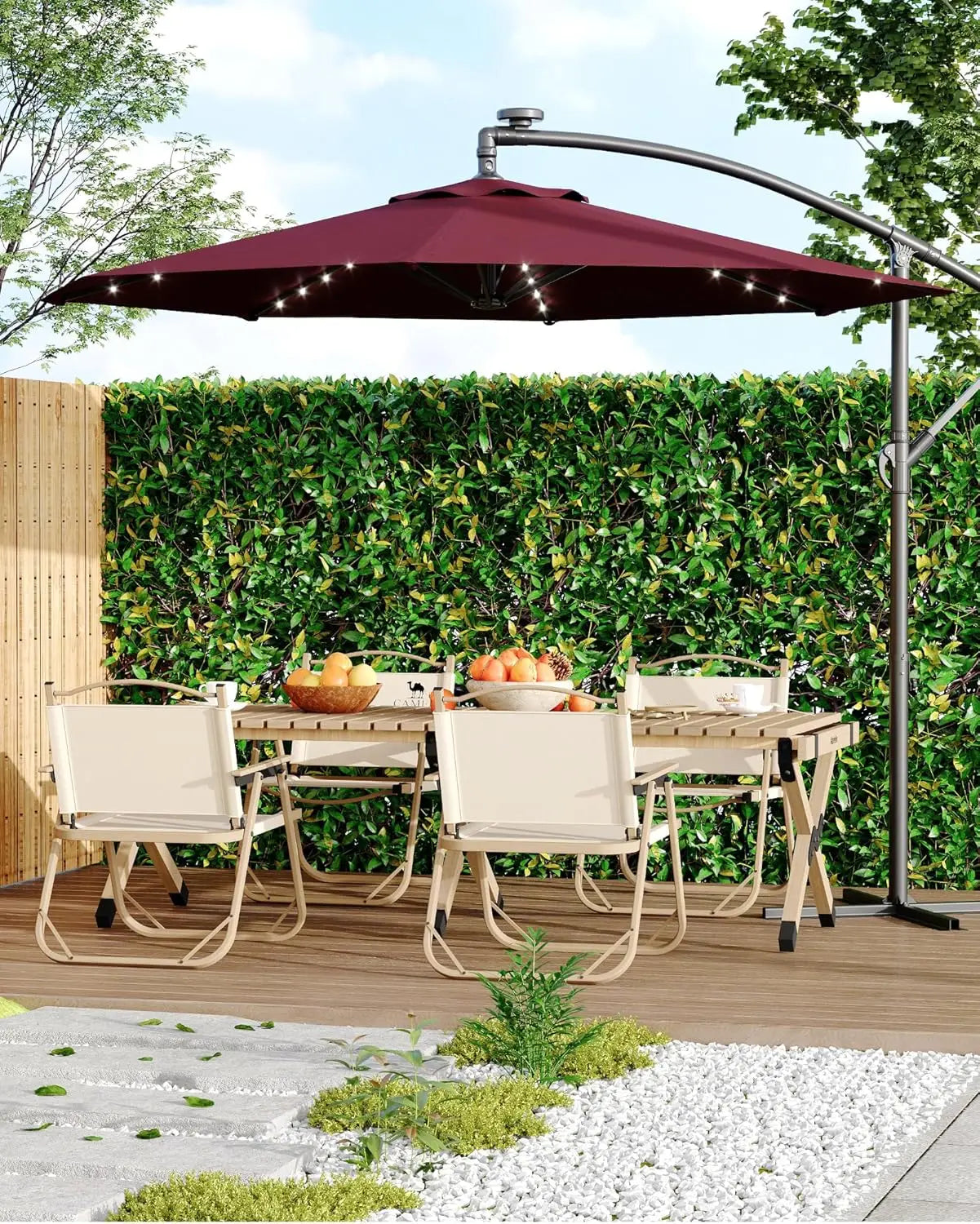 Cantilever Outdoor Umbrella With Solar LED Lights UV Protection