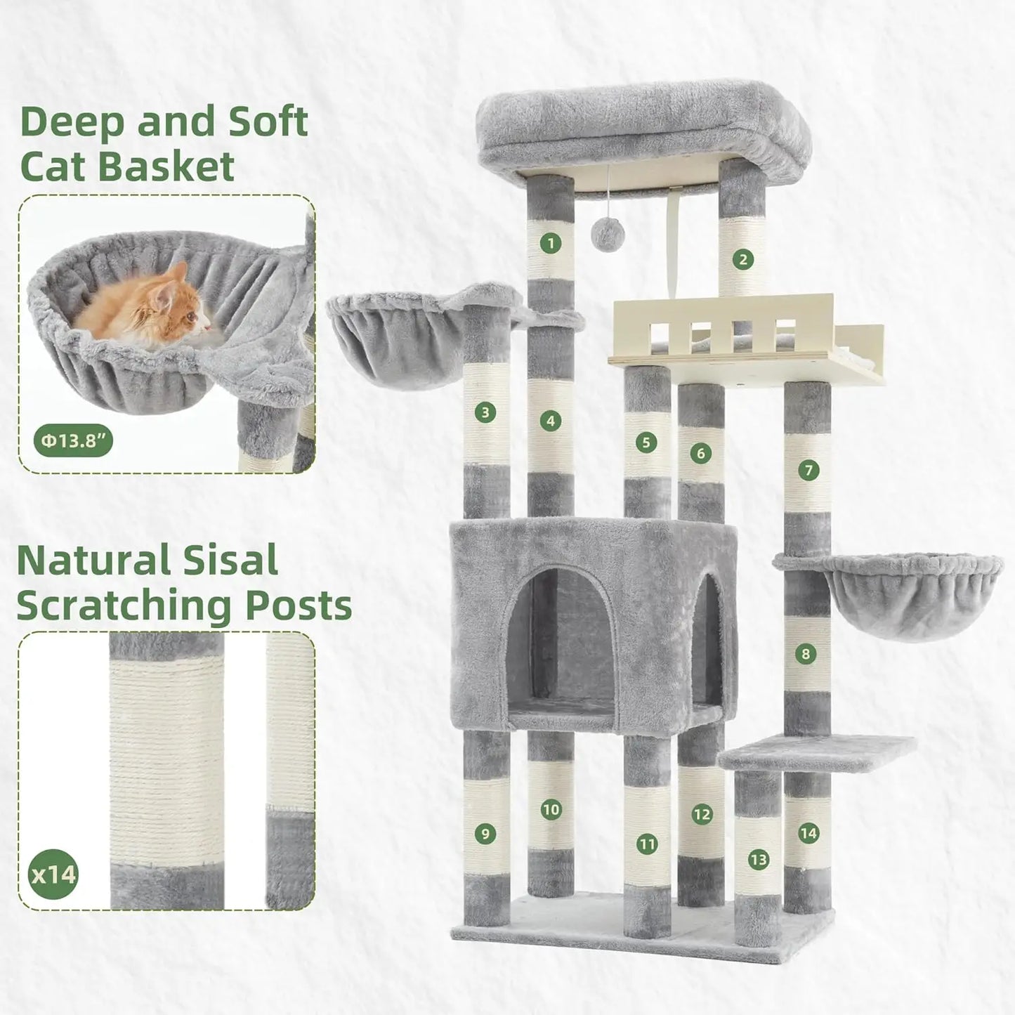 Heavy-Duty Three-Tier Cat Tree With Wooden Perch And Scratching Posts