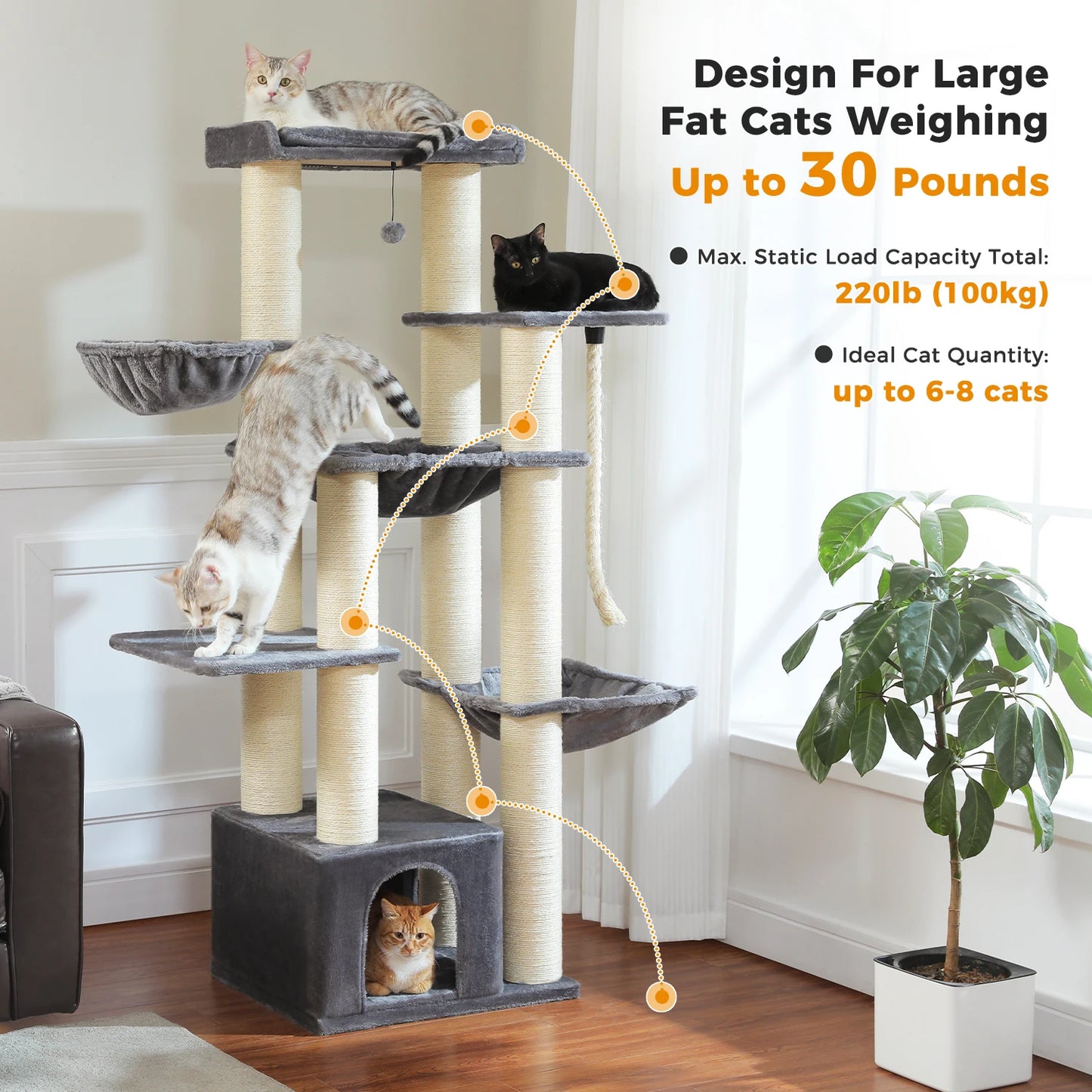 PEQULTICN Multi Level Cat Tree Scratching Posts Condo