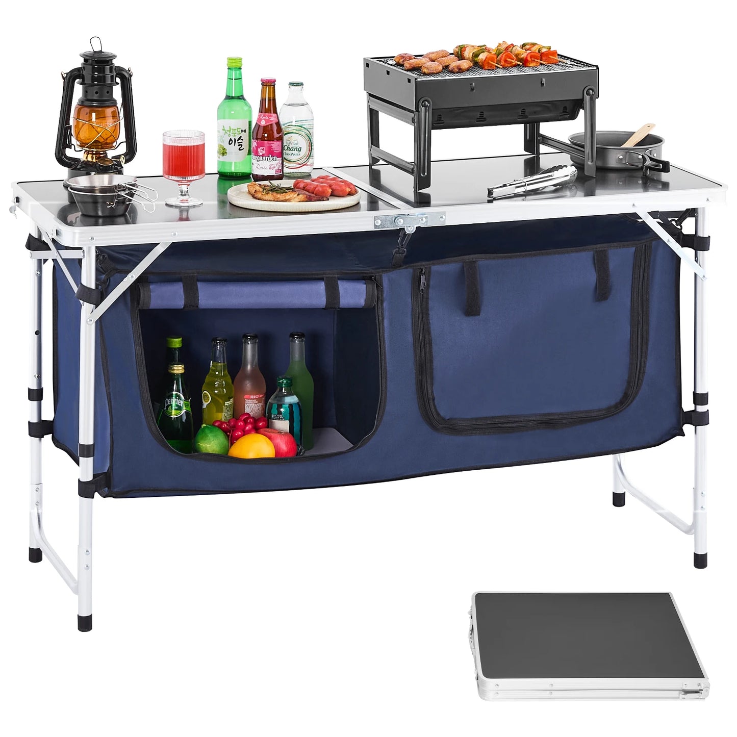 SucceBuy Folding Camping Kitchen Table Aluminum Portable Outdoor Cooking Station