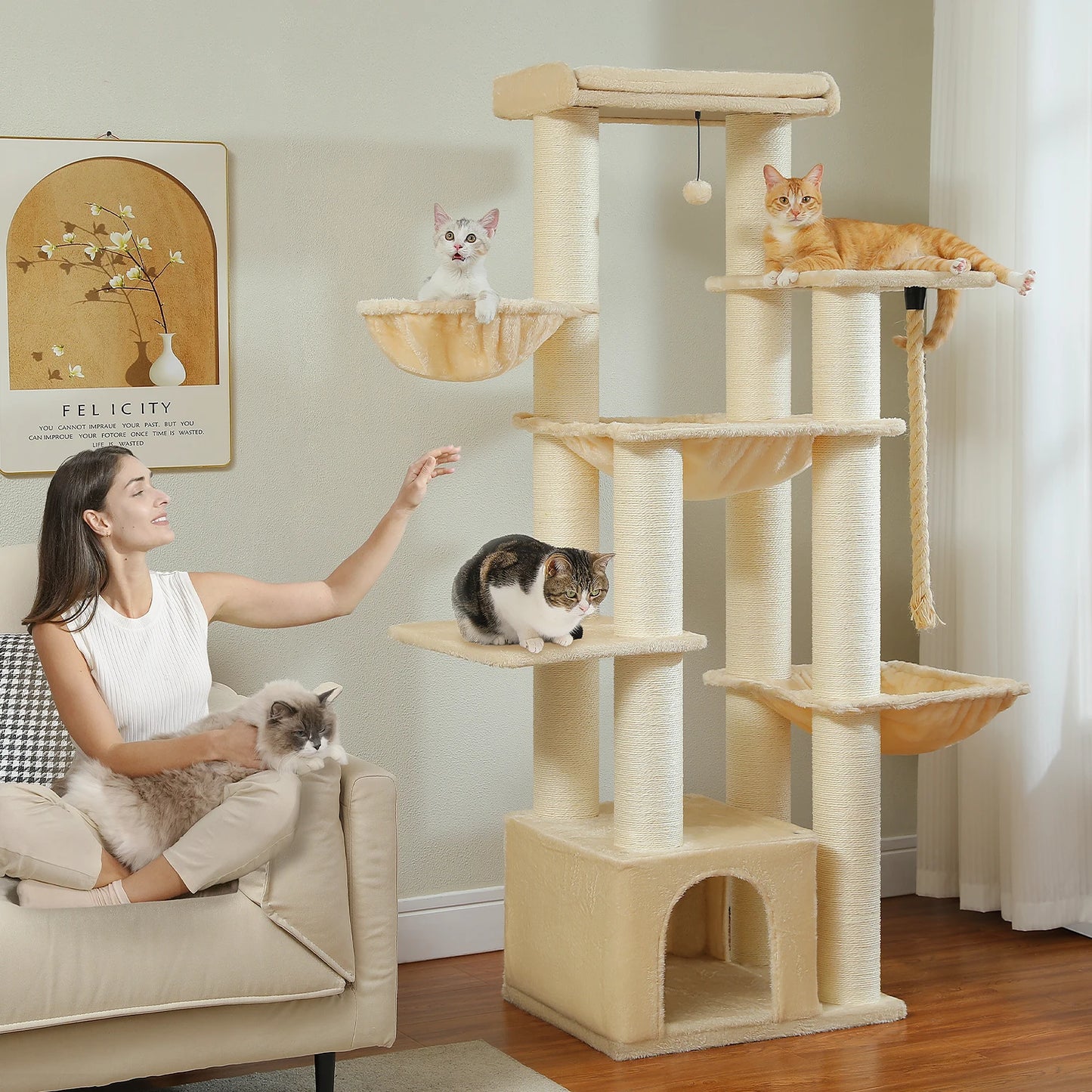 PEQULTICN Multi Level Cat Tree Scratching Posts Condo