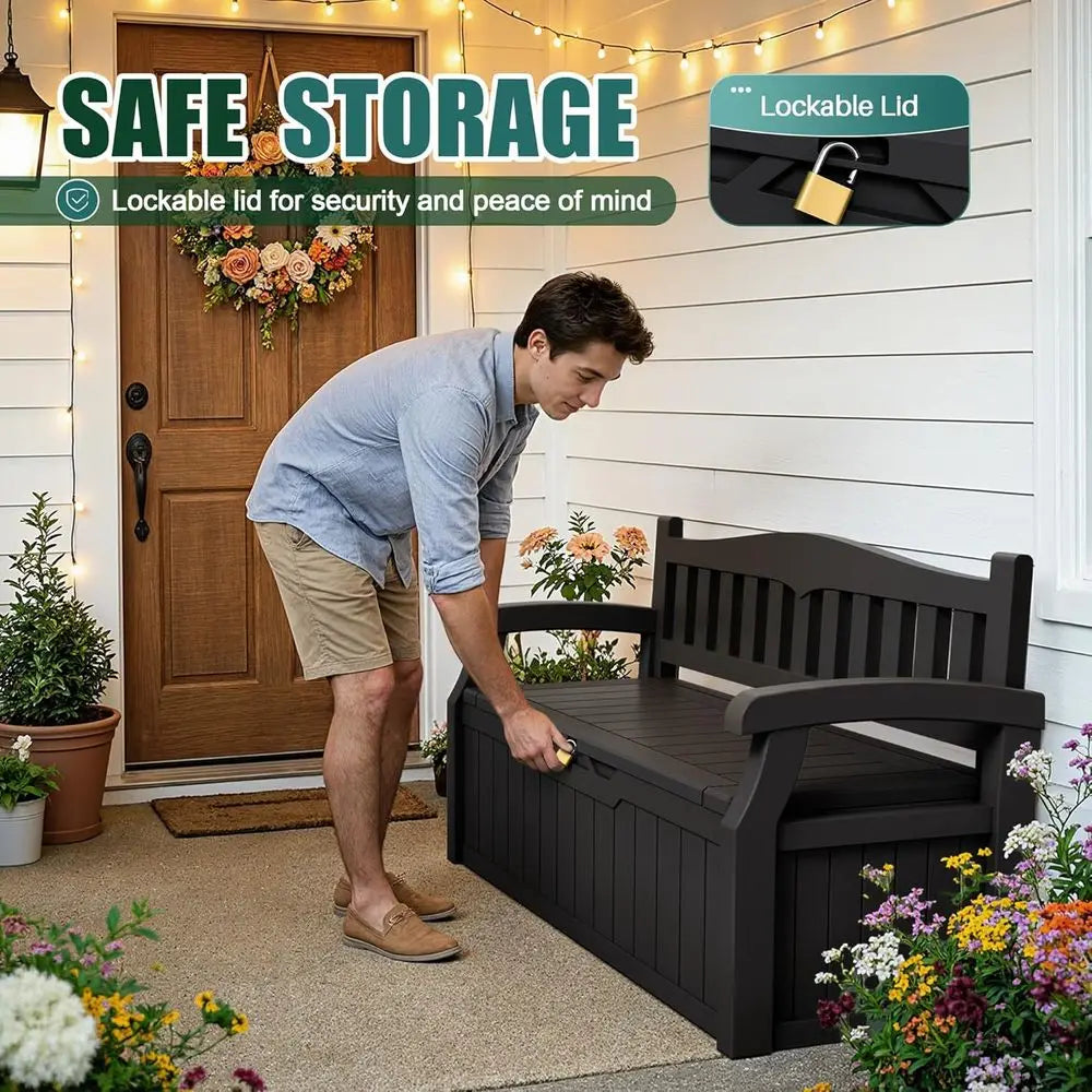 LISM Outdoor Storage Bench Deck Box Lockable Patio Furniture