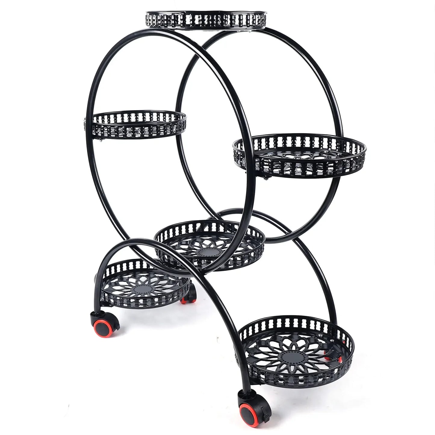 Metal Plant Stand With Wheels For 6 Pots Patio Outdoor
