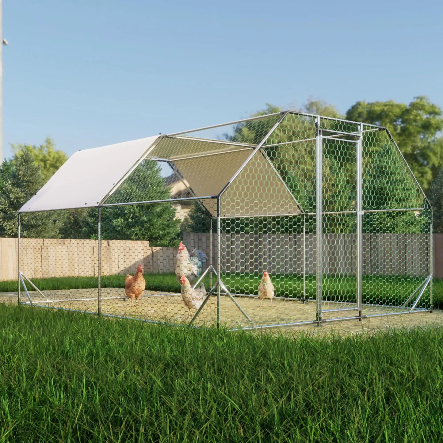 Metal Chicken Coop Walk In Poultry Cage With Lockable Door