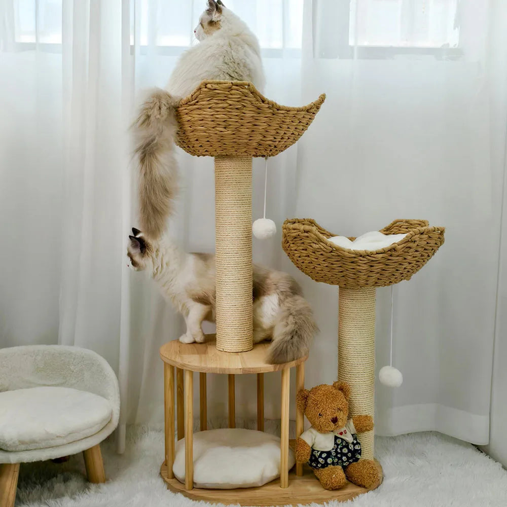BORWARTCN 3-Tier Cat Tree With Plush Napping Perches Sisal Rope