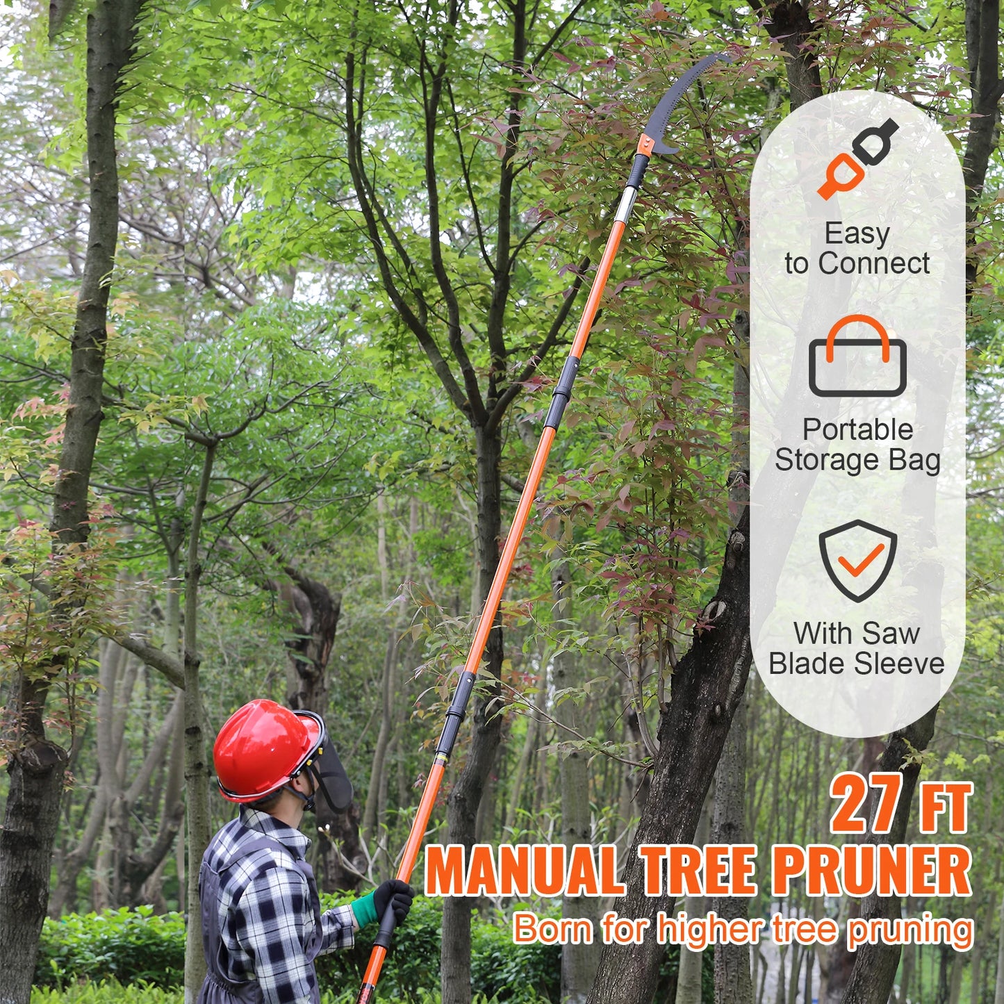 SucceBuy Manual Pole Saw Extendable Tree Pruner Sharp Blade Aluminum Handle