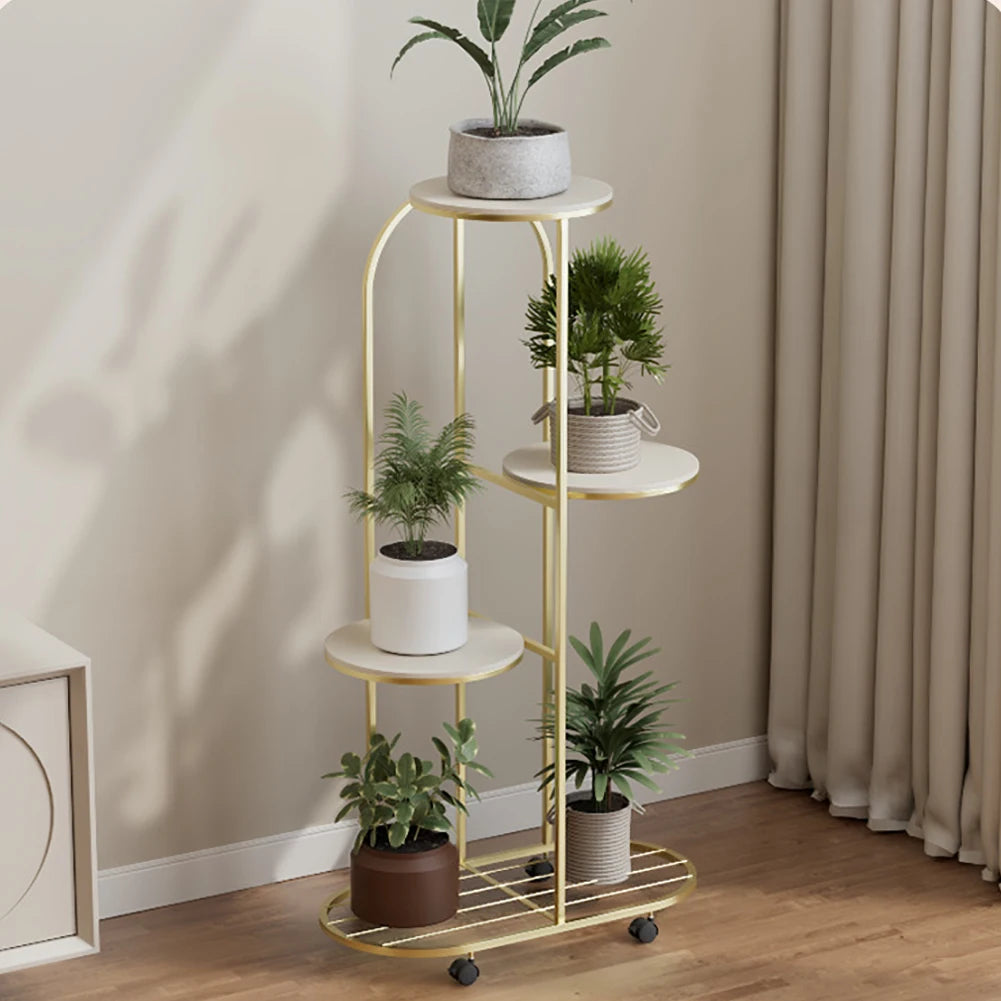 TWISTER.CK Wrought Iron Five Tier Corner Plant Stand With Wheels