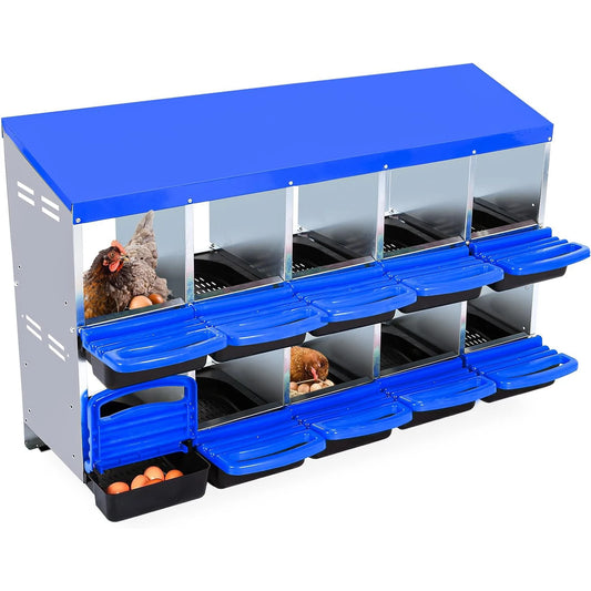 HiMISS 10 Compartment Chicken Nesting Box With Egg Collection