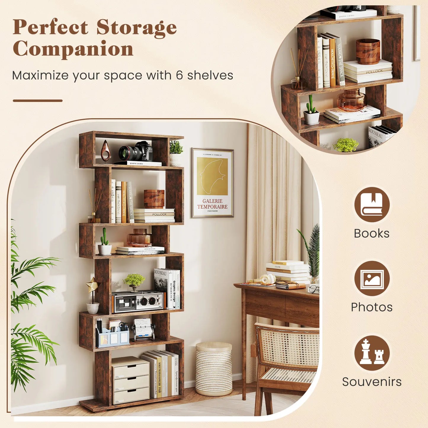 Homasis 6 Tier S Shaped Geometric Bookshelf Anti Toppling Kit