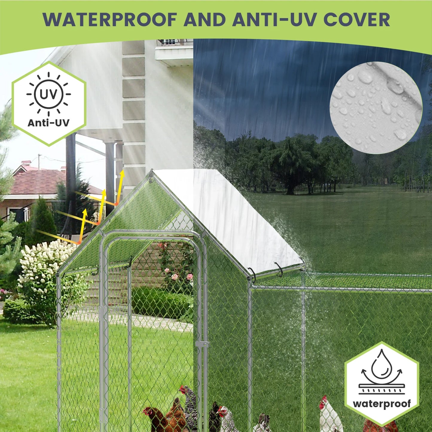 HiMISSH Flat Style Poultry Cage With Waterproof Cover Walk In Metal Chicken Coop