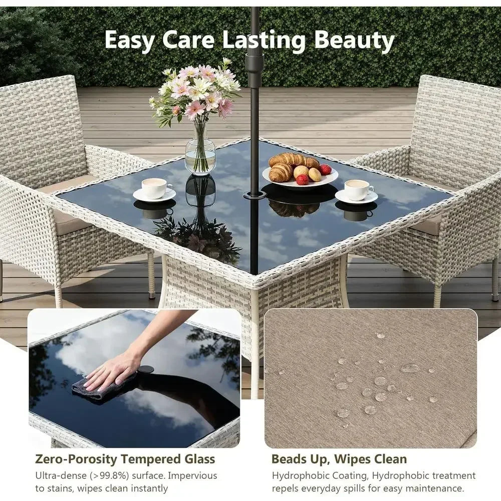 5-Piece Patio Dining Set With Glass Table And Cushioned Chairs