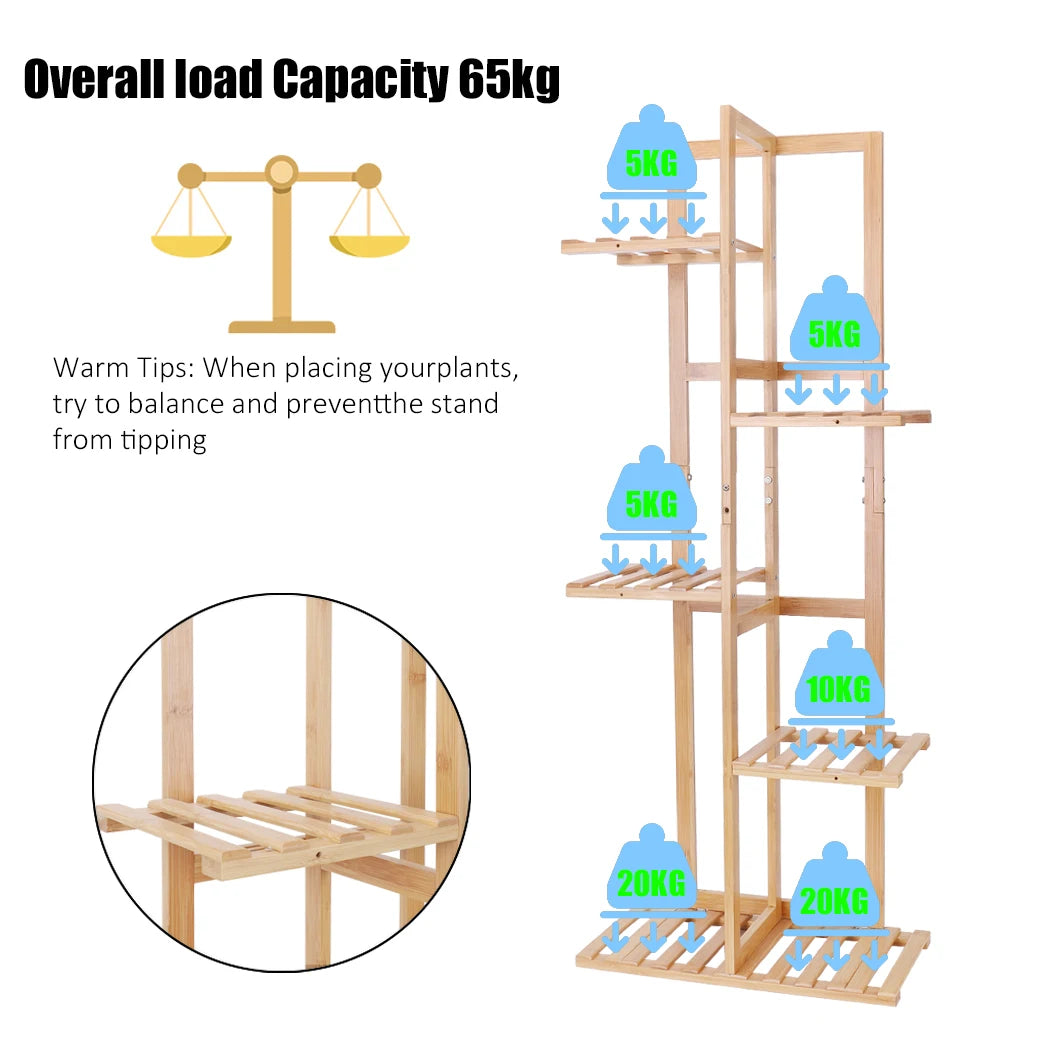Bamboo 6 Tier Plant Stand Tower For Indoor Outdoor Corner