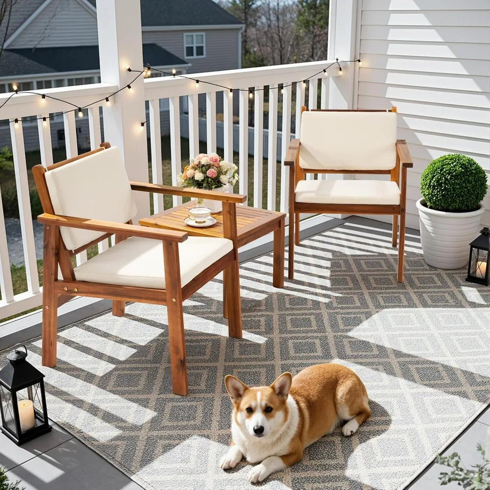 Acacia Wood 3 Piece Patio Set With Coffee Table Cushions