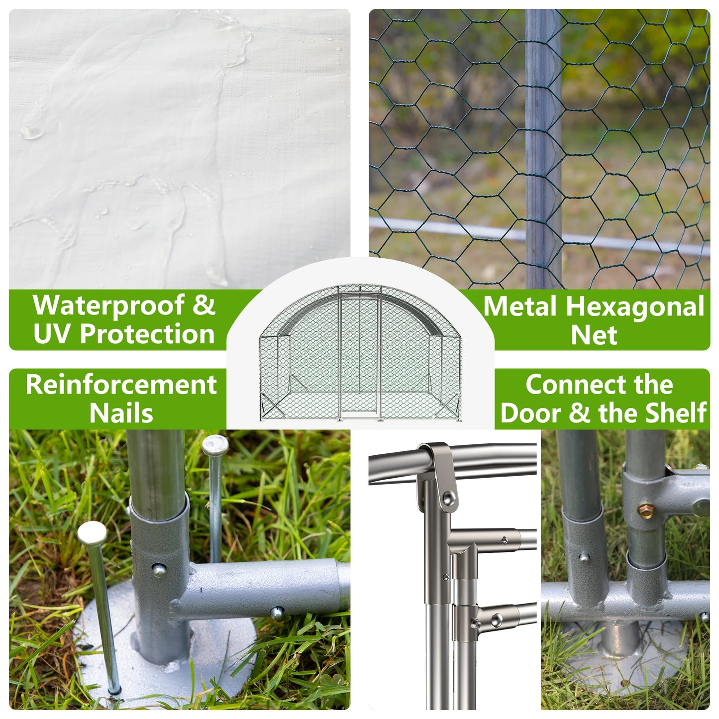 Large Metal Chicken Coop Walk In Dome Shaped Fence Cage With Waterproof UV Cover
