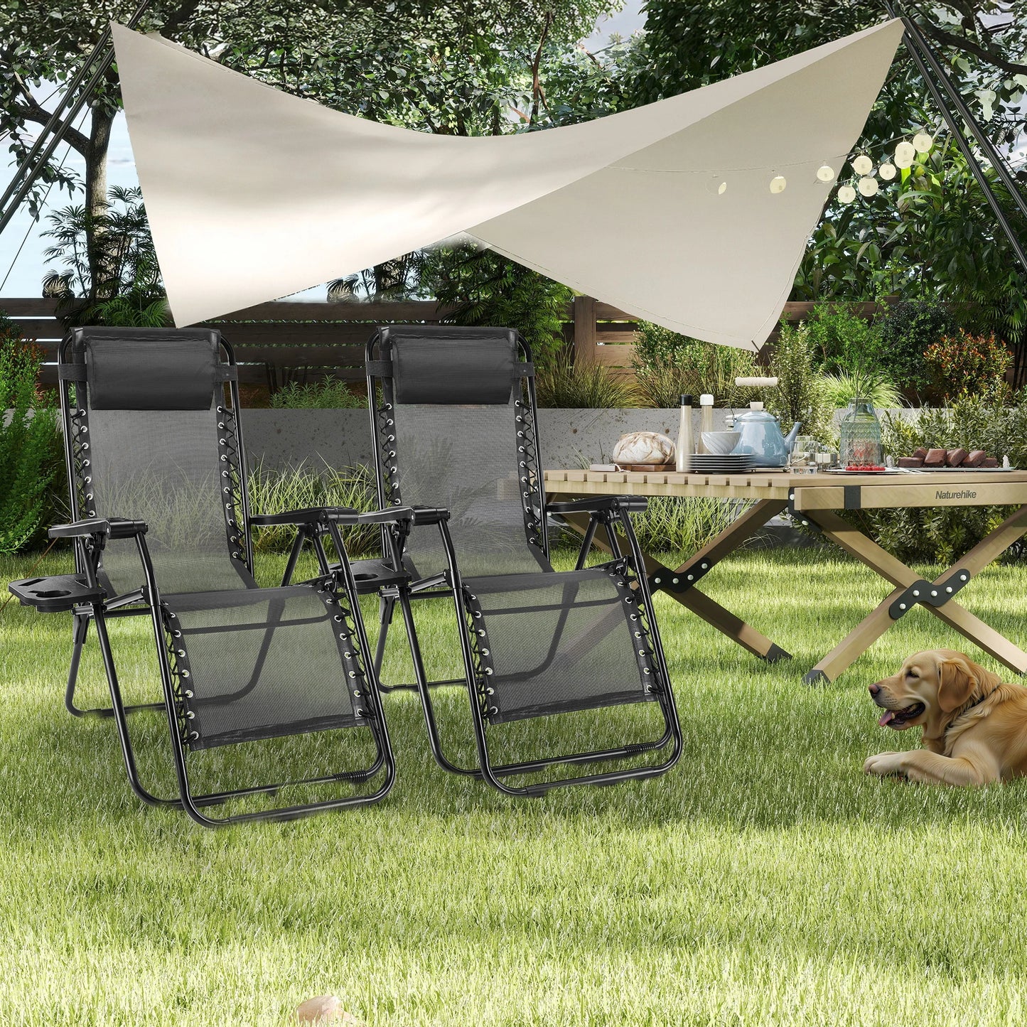 JHK Portable Zero Gravity Recliner Chairs Outdoor Folding Lounge Set