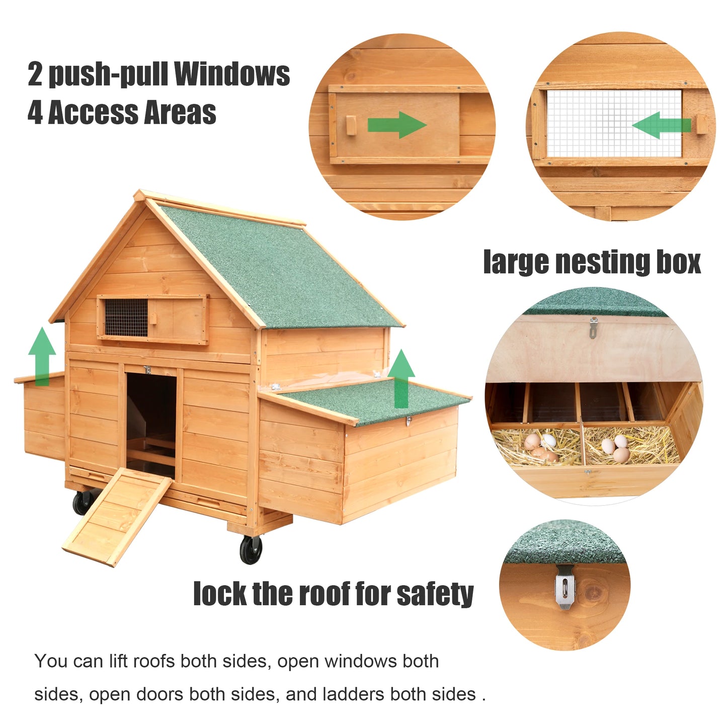 Movable Chicken Coop On Wheels For 6 To 8 Chickens