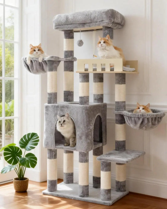 Heavy-Duty Three-Tier Cat Tree With Wooden Perch And Scratching Posts