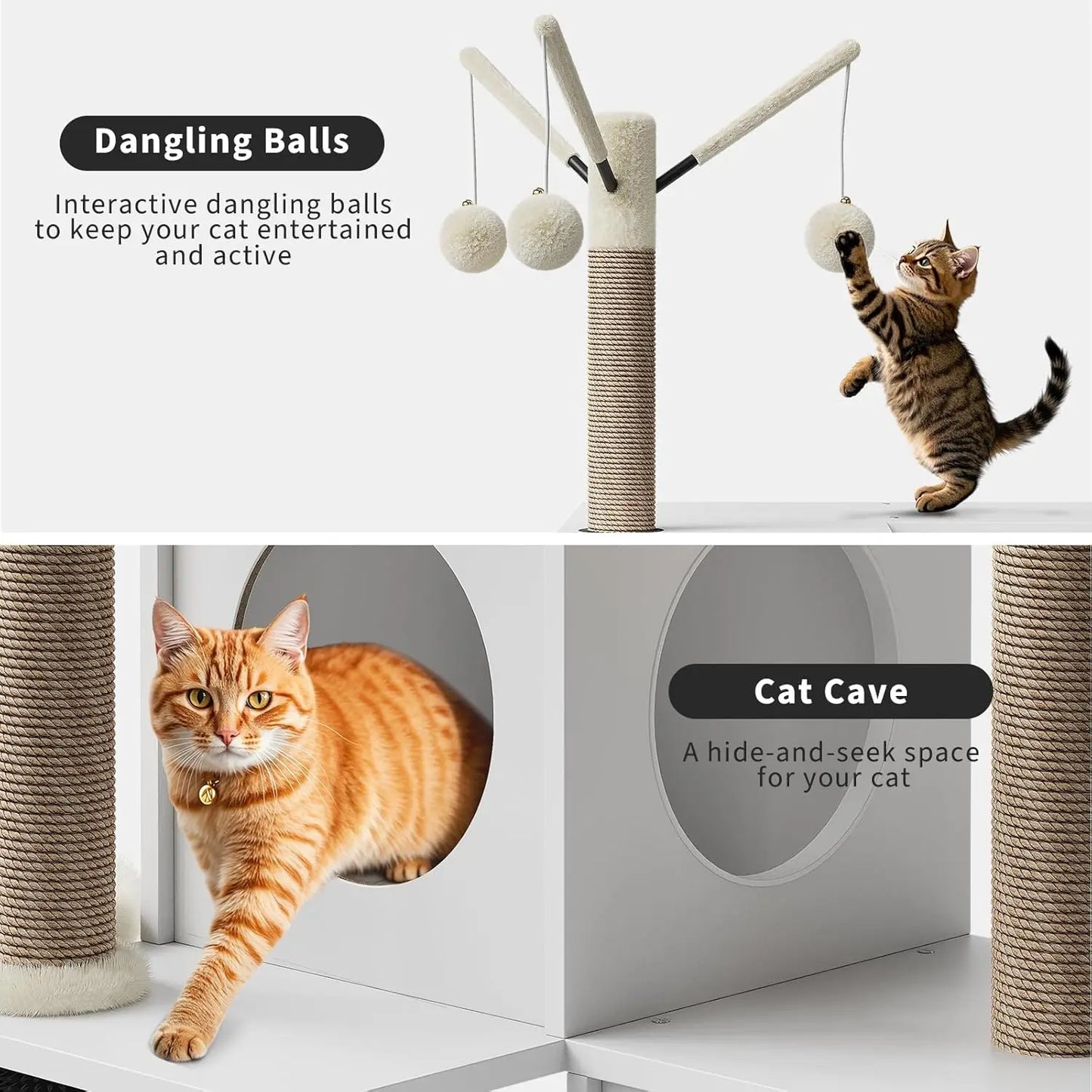 HiMISSCN Litter Box Enclosure Cat Tree 2 In 1 Hideaway