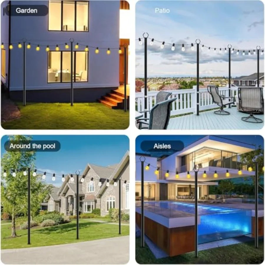 Metal Outdoor String Light Poles With Fork Stand For Patio