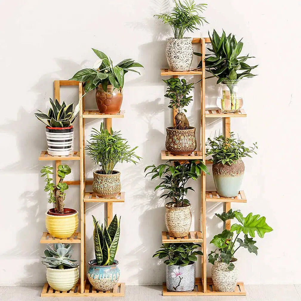 Bamboo 6 Tier Plant Stand Tower For Indoor Outdoor Corner
