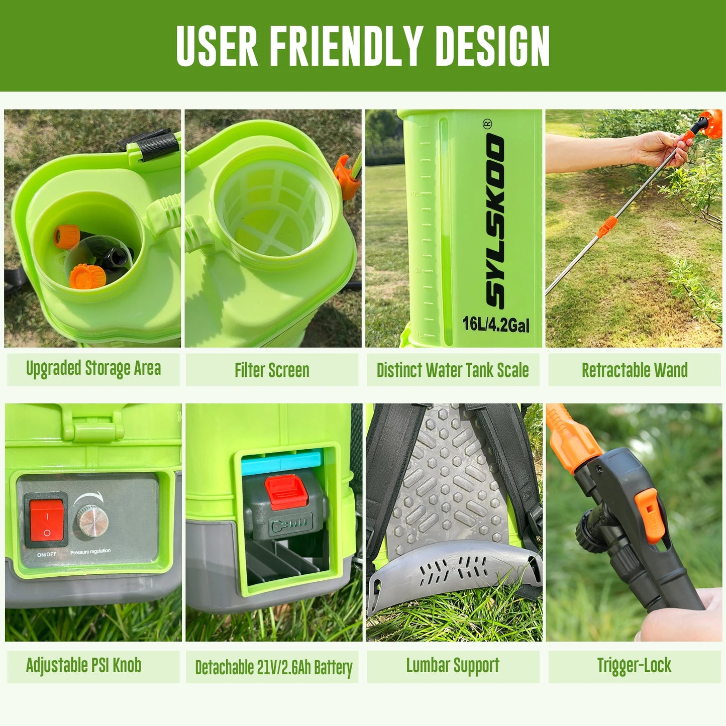 4.2 Gallon Electric Garden Sprayer For Weed Control 100 PSI