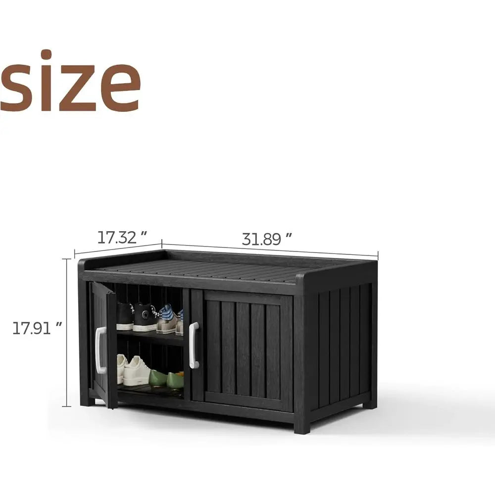Resin Shoe Storage Bench With Adjustable Shelves For Indoor And Outdoor Use
