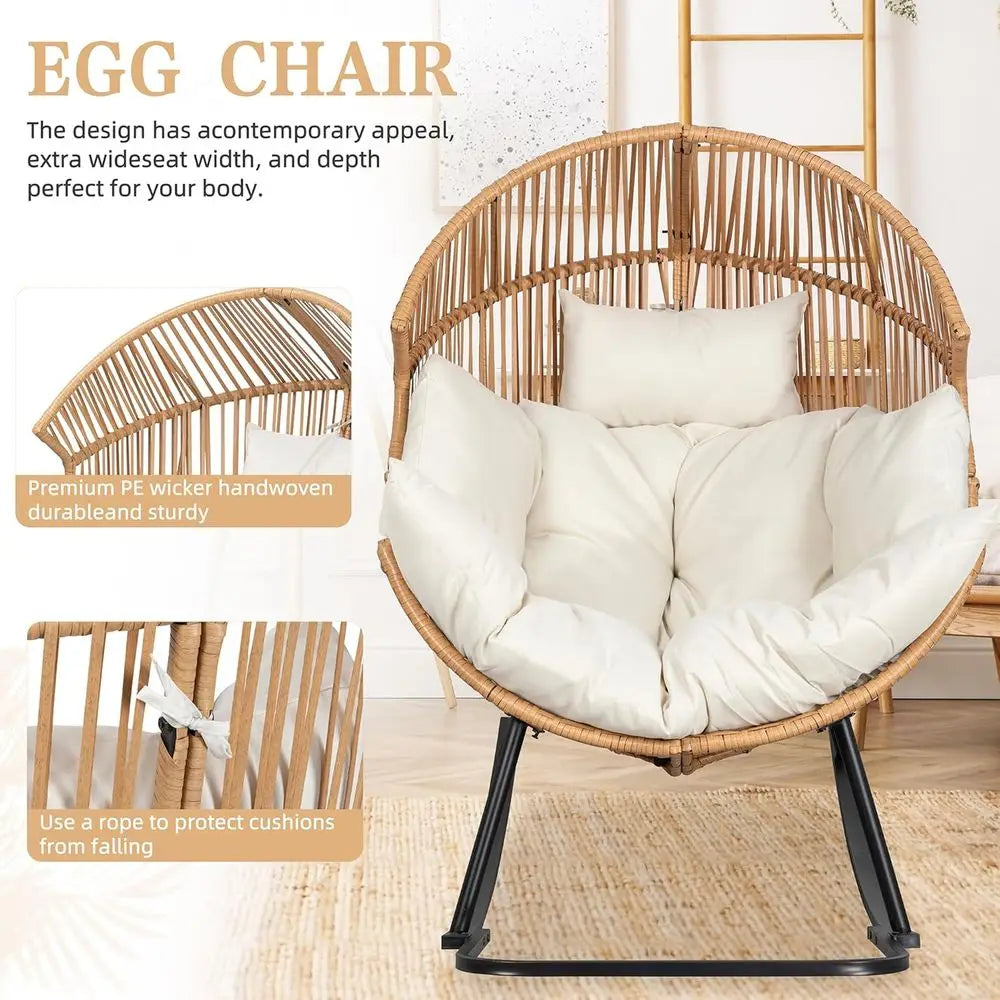 LISM Wicker Rocking Egg Chair PE Rattan With Cushion For Indoor Outdoor