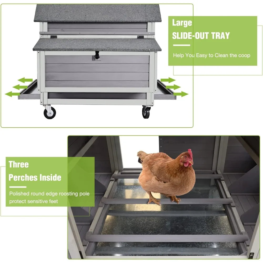 DAFIFY Mobile Chicken Coop On Wheels With 6 Nesting Boxes