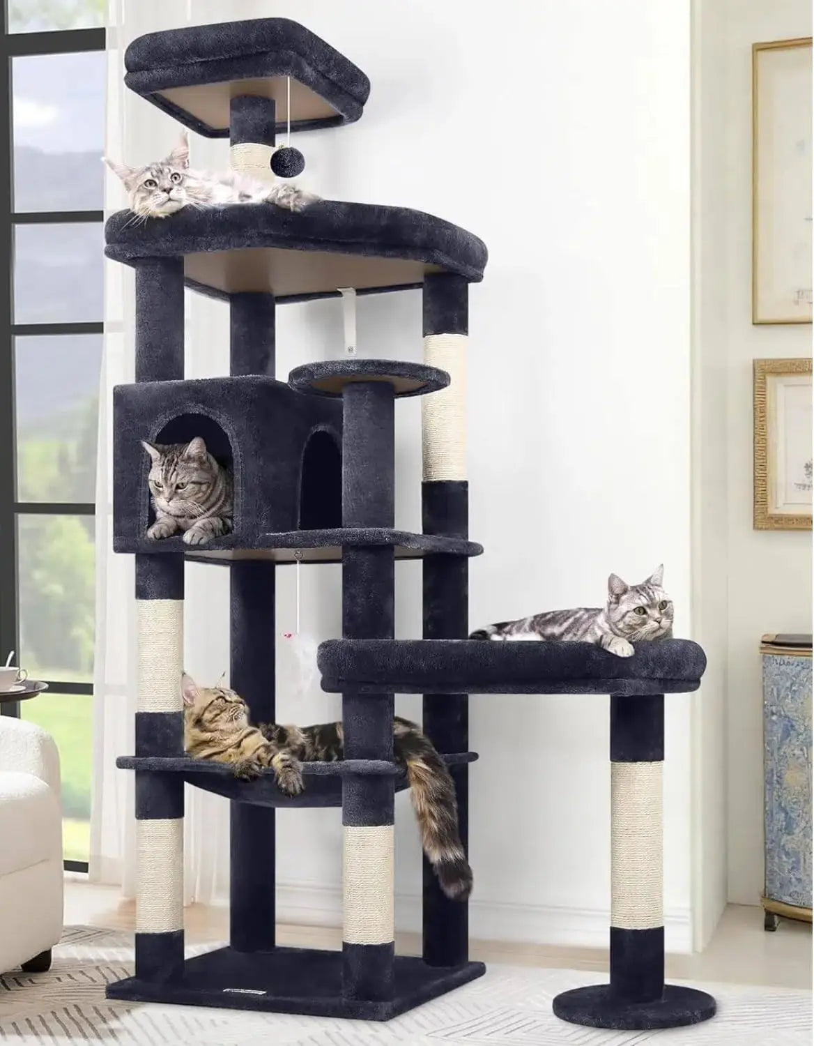 Cat Tree With Padded Perches, Scratching Posts, Hammock And Condo