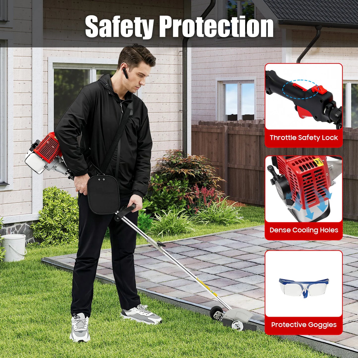 Bymaocar 26cc Gas Powered Lawn Trimmer Dual Blade Weed Wacker