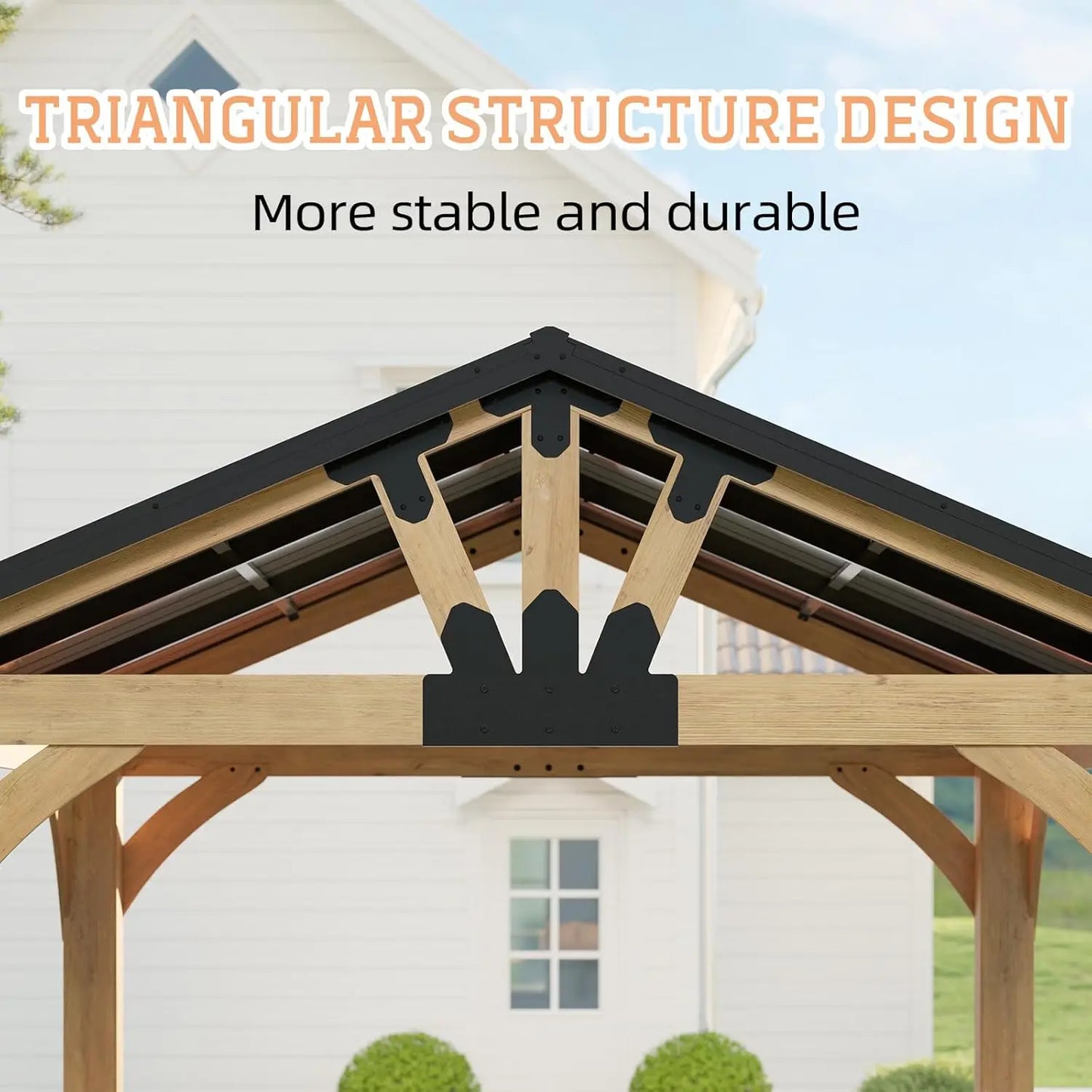 Wood Gazebo Hardtop Galvanized Steel Peak Roof Outdoor Pavilion