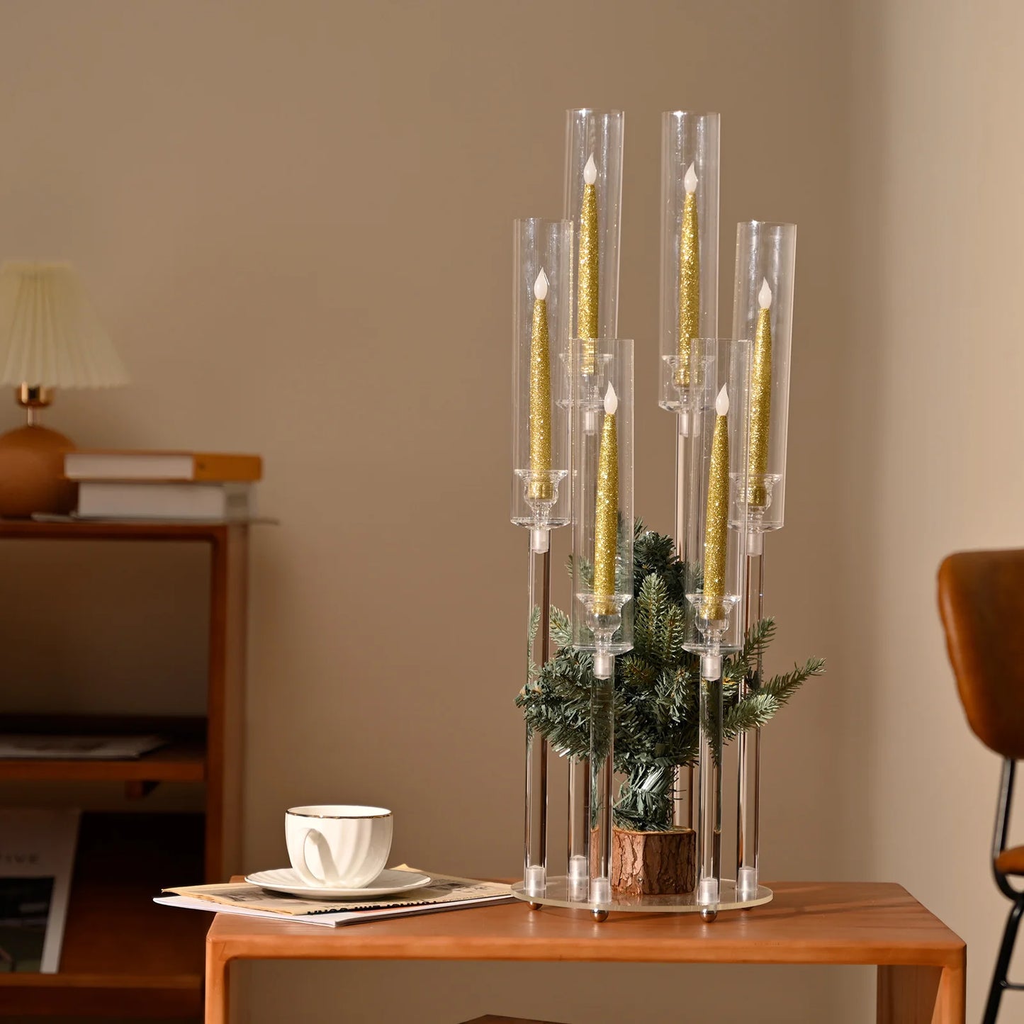VINCIGANT 6 Arm Acrylic Candelabra Taper Candle Holder For Wedding