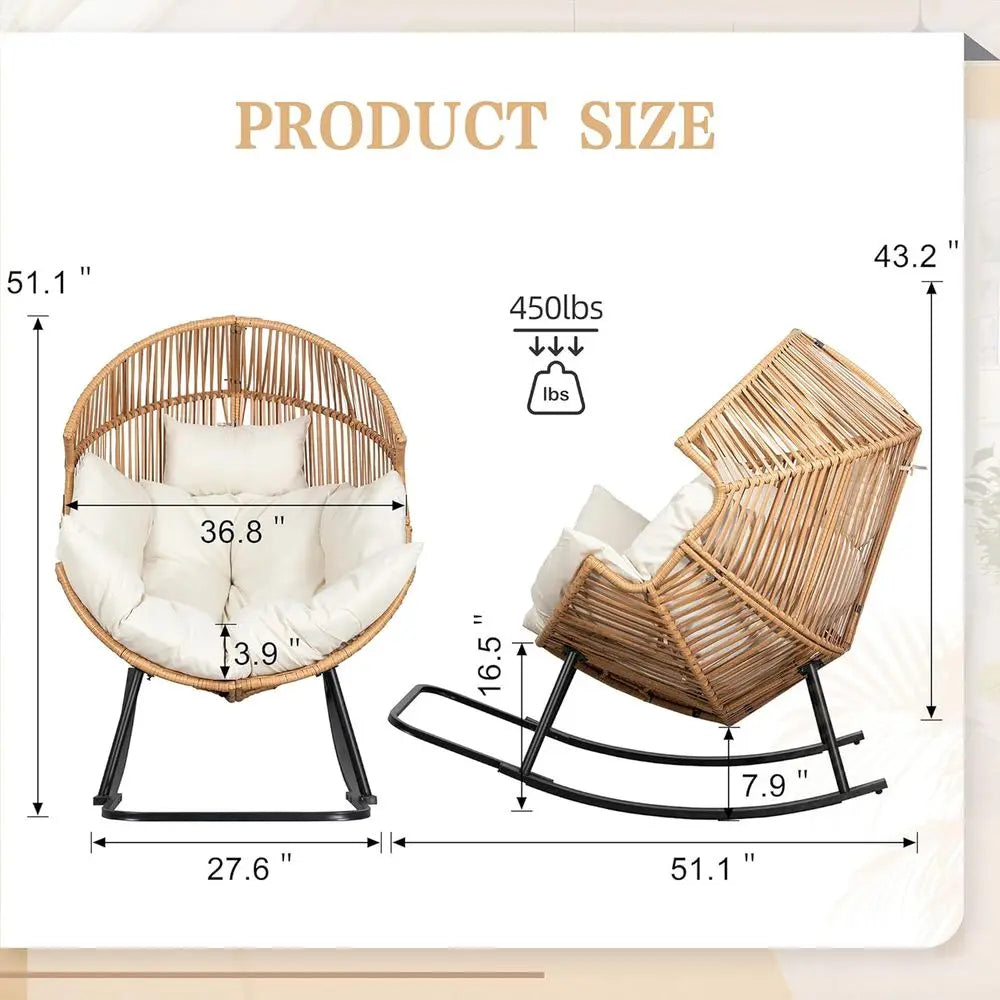 LISM Wicker Rocking Egg Chair PE Rattan With Cushion For Indoor Outdoor