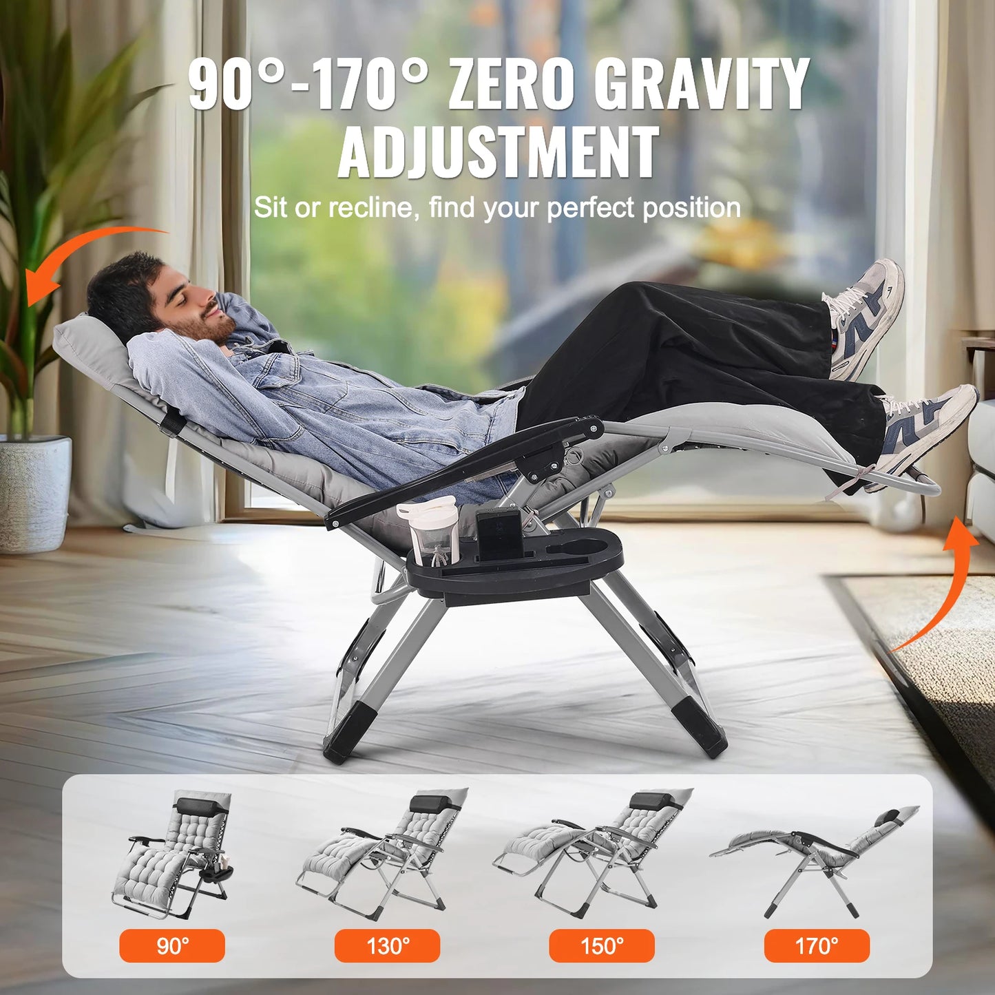 SucceBuy Zero Gravity Chair Outdoor Recliner With Cushion Footrest Cupholder