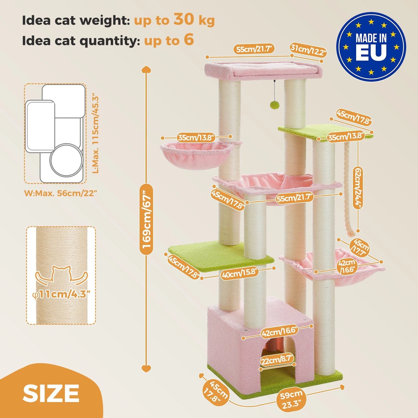 PEQULTICN Multi Level Cat Tree Scratching Posts Condo