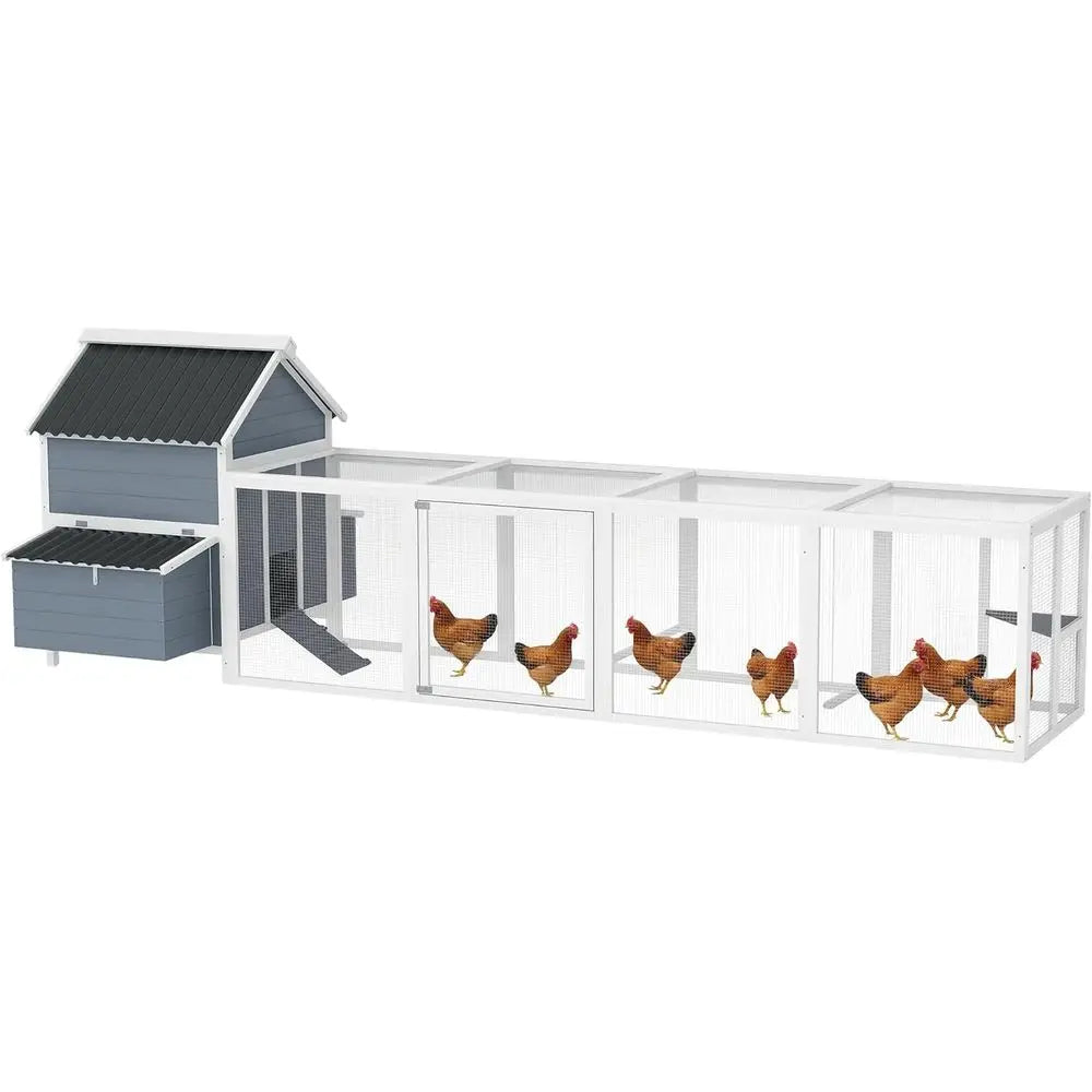 Wooden Hen House With Nesting Boxes And Long Run Cage