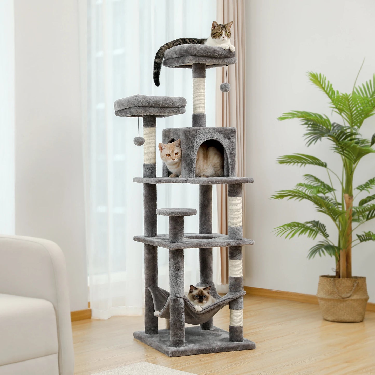 PEQULTICN Multi Level Cat Tree With Scratching Posts And Hammock