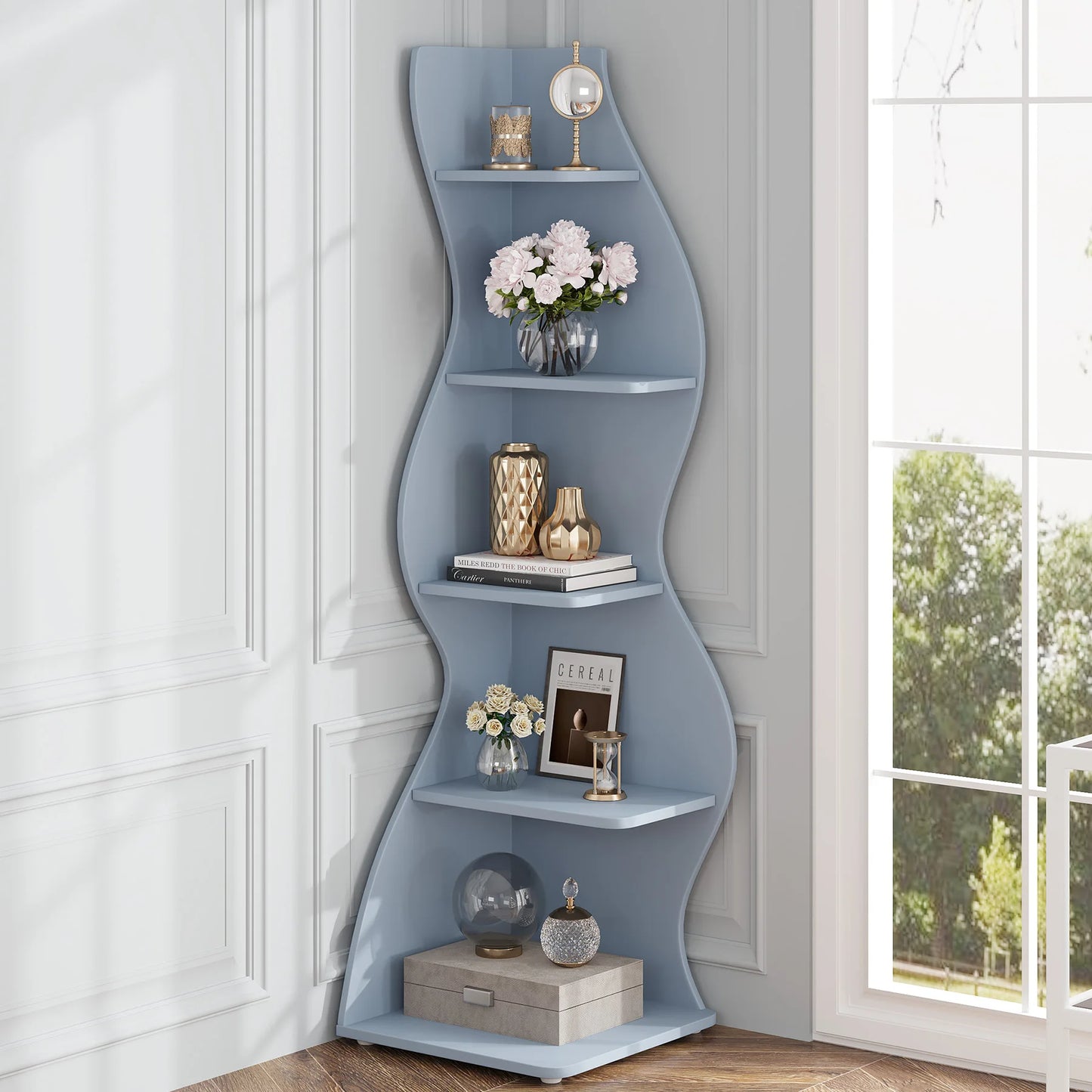 Tribesigns 5-Tier Corner Shelf Modern Wall Bookcase Plant Stand