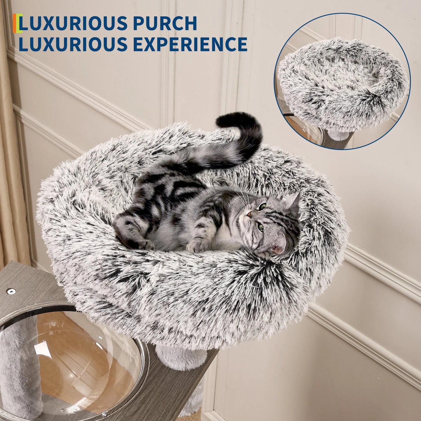 HiMISS Multi-Level Cat Tree With Enclosed Litter Box Capsule Nest