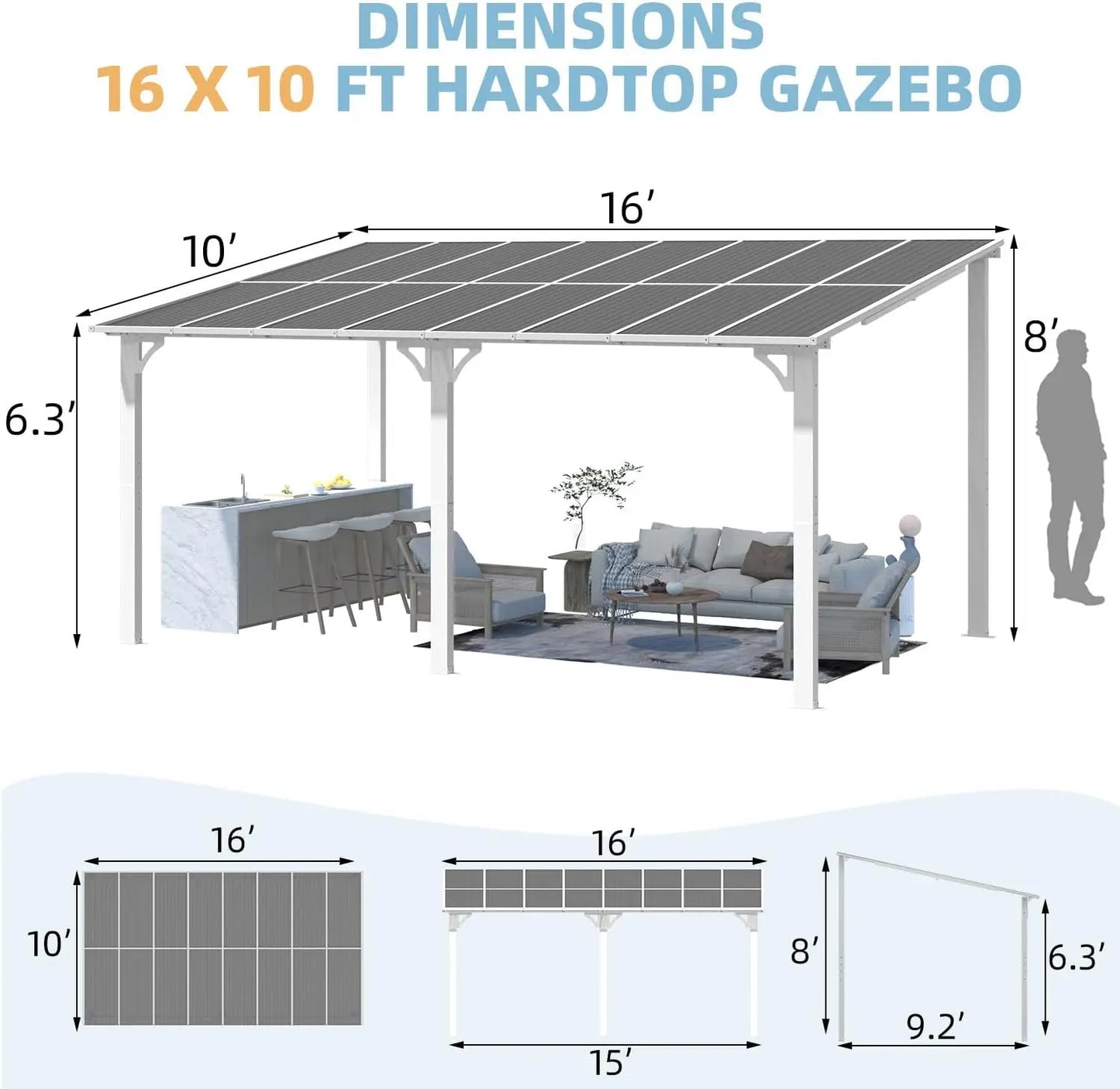 Outdoor Metal Gazebo Pergola Shelter For Patio Living