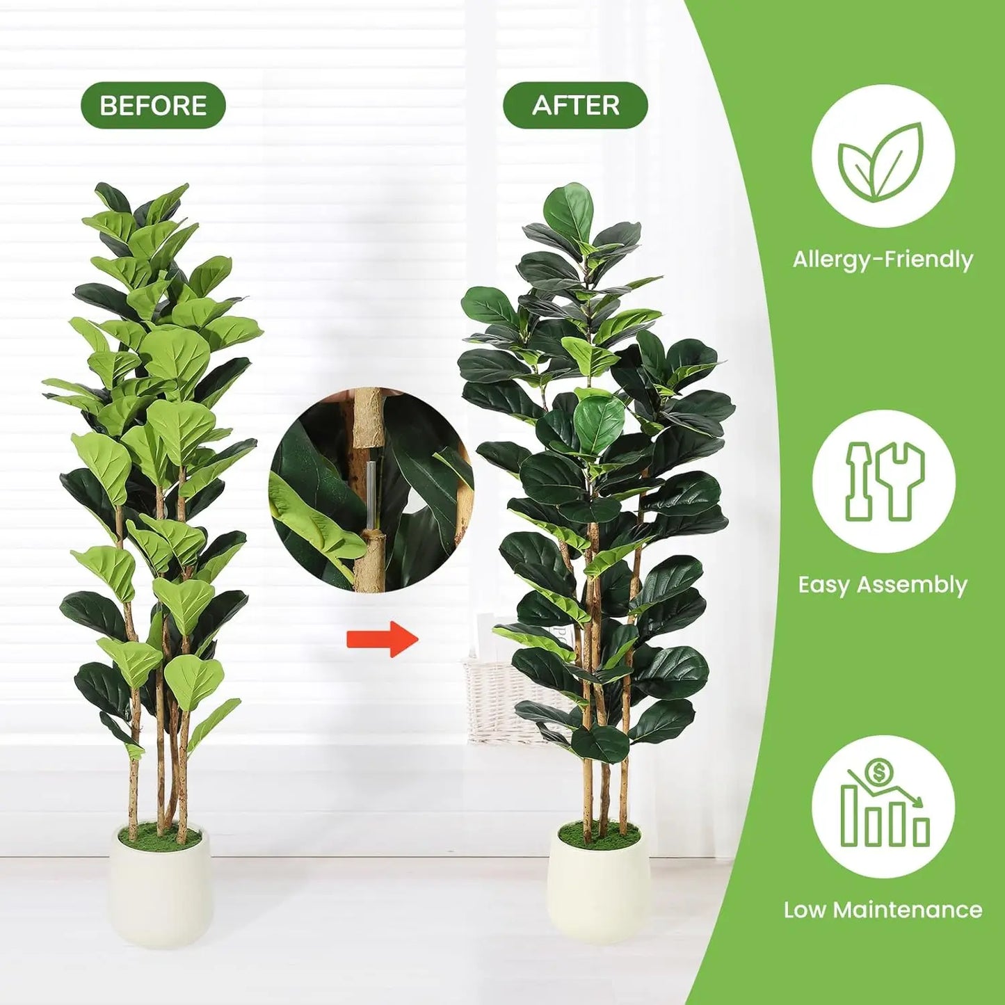 HiMISS Artificial Fiddle Leaf Fig Tree With Pot Home Decor