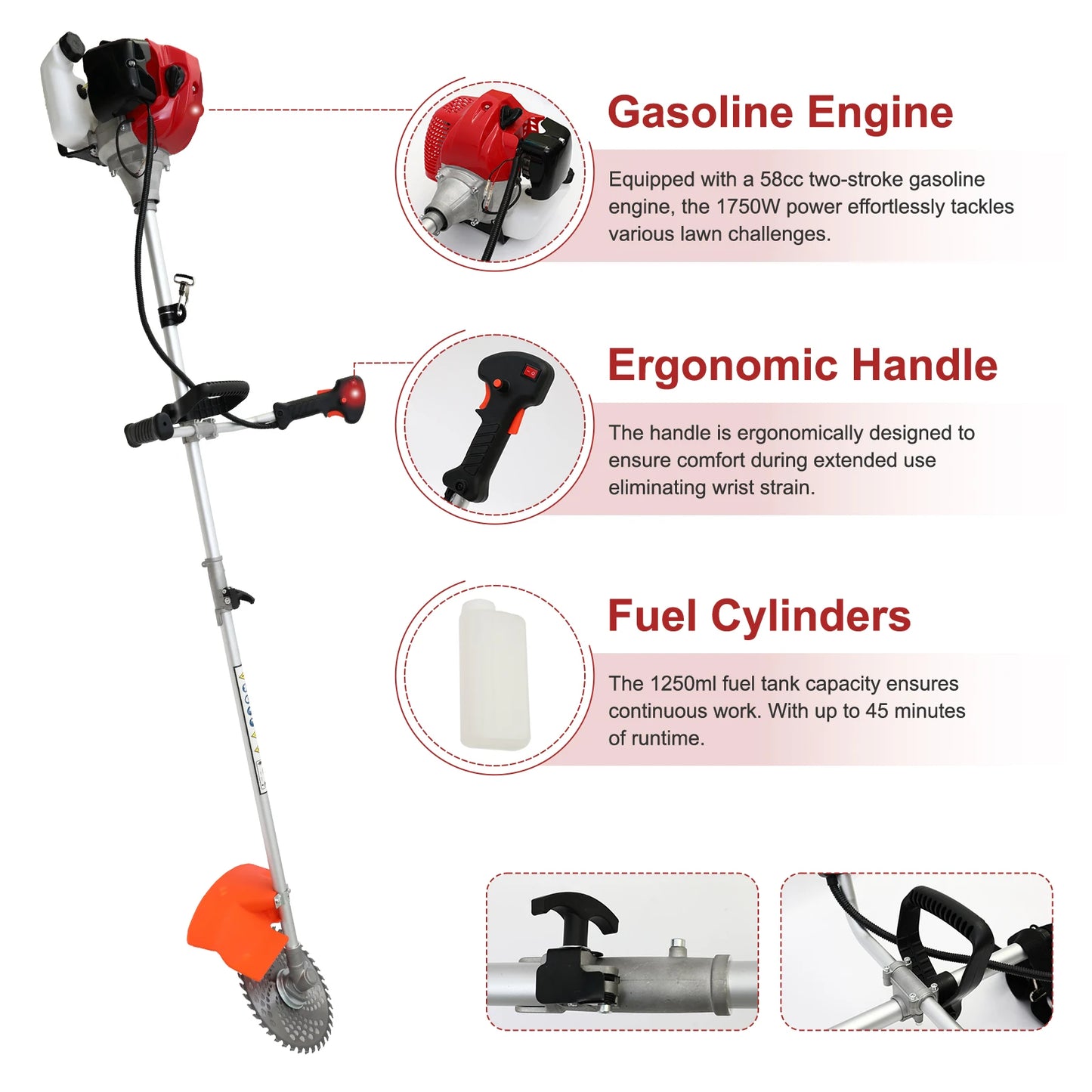Gas Powered Weed Eater 4 Detachable Trimmer Heads Straight Shaft