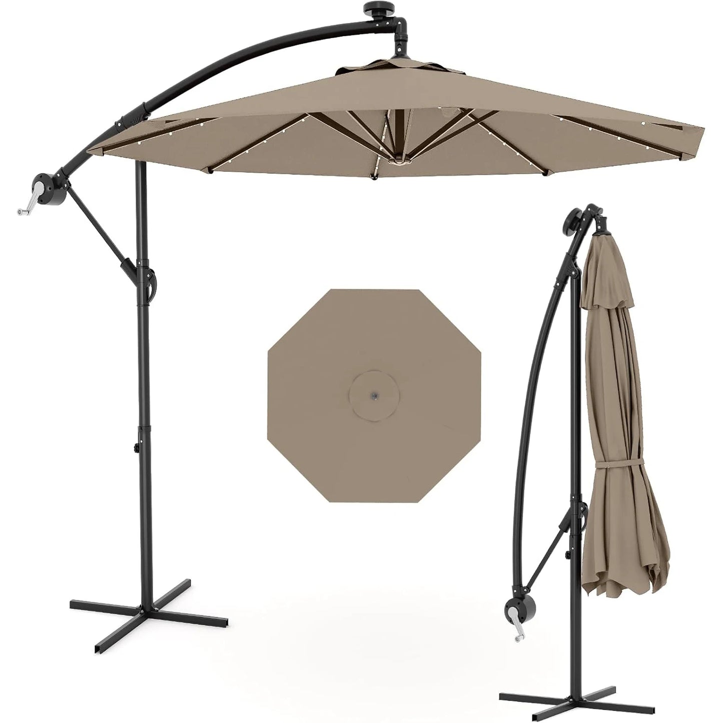 Cantilever Outdoor Umbrella With Solar LED Lights UV Protection
