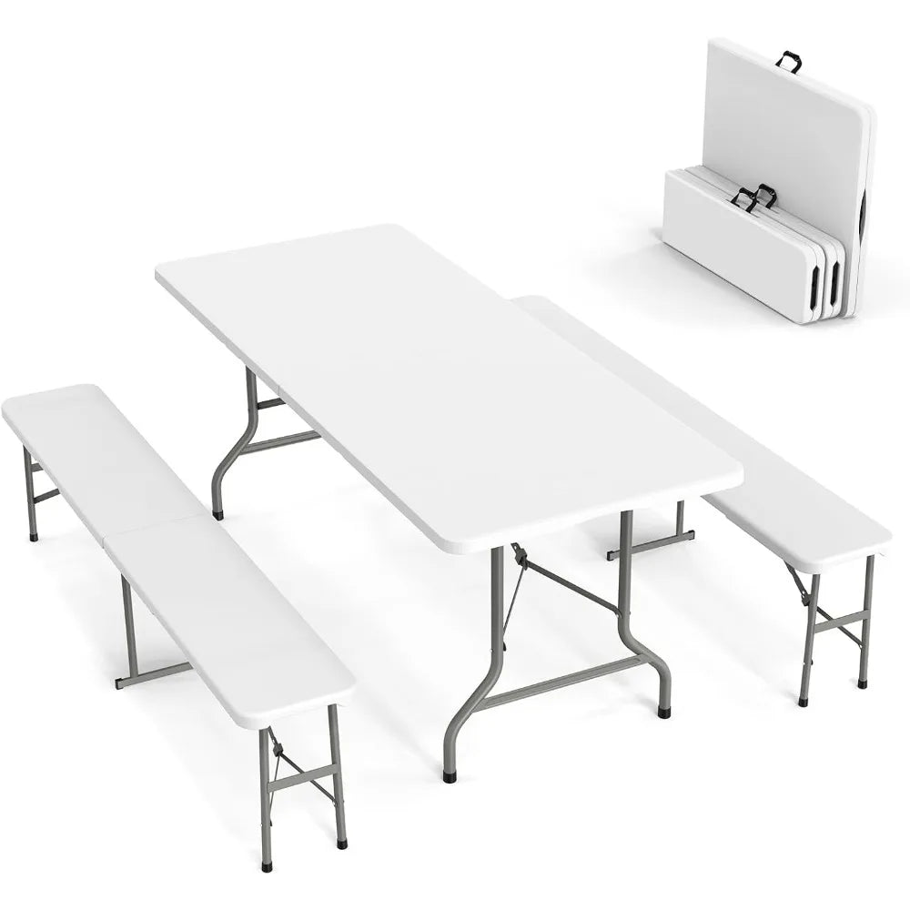 VINGLI Picnic Table Set With Benches For Indoor Outdoor Use